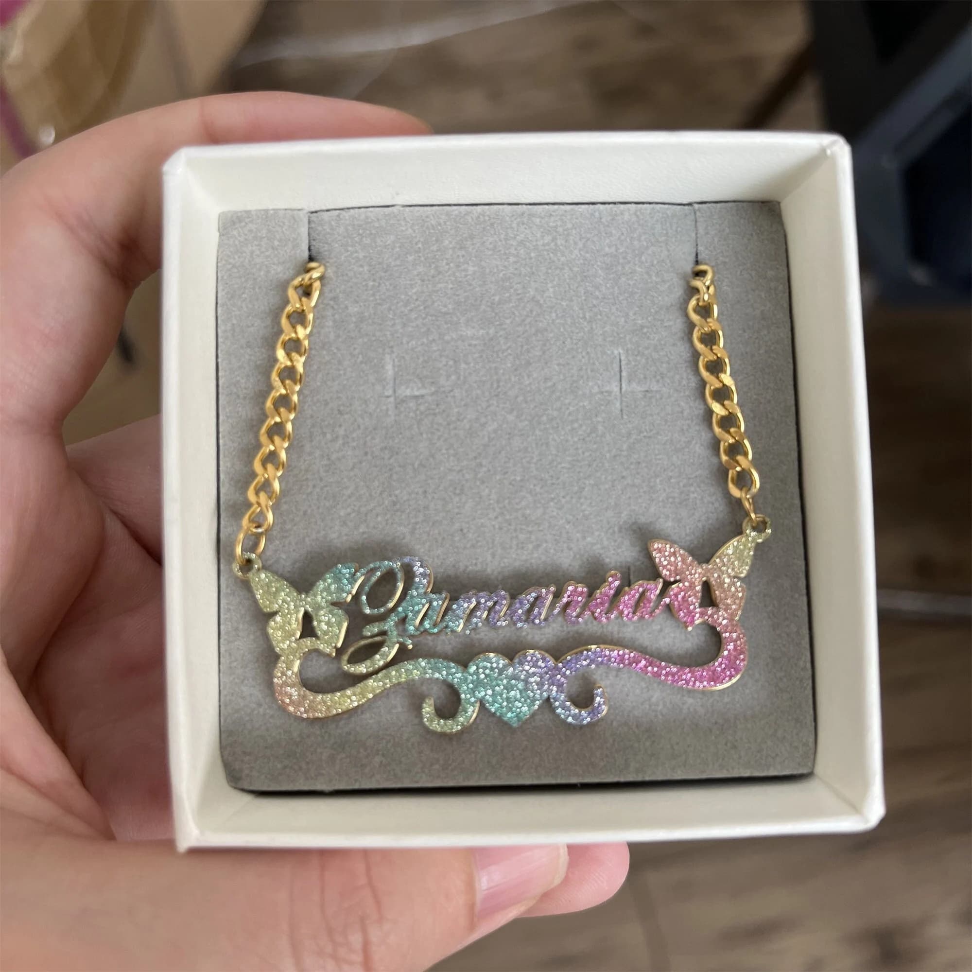 Personalized Rainbow Name Necklace, Bling Cuban Chain