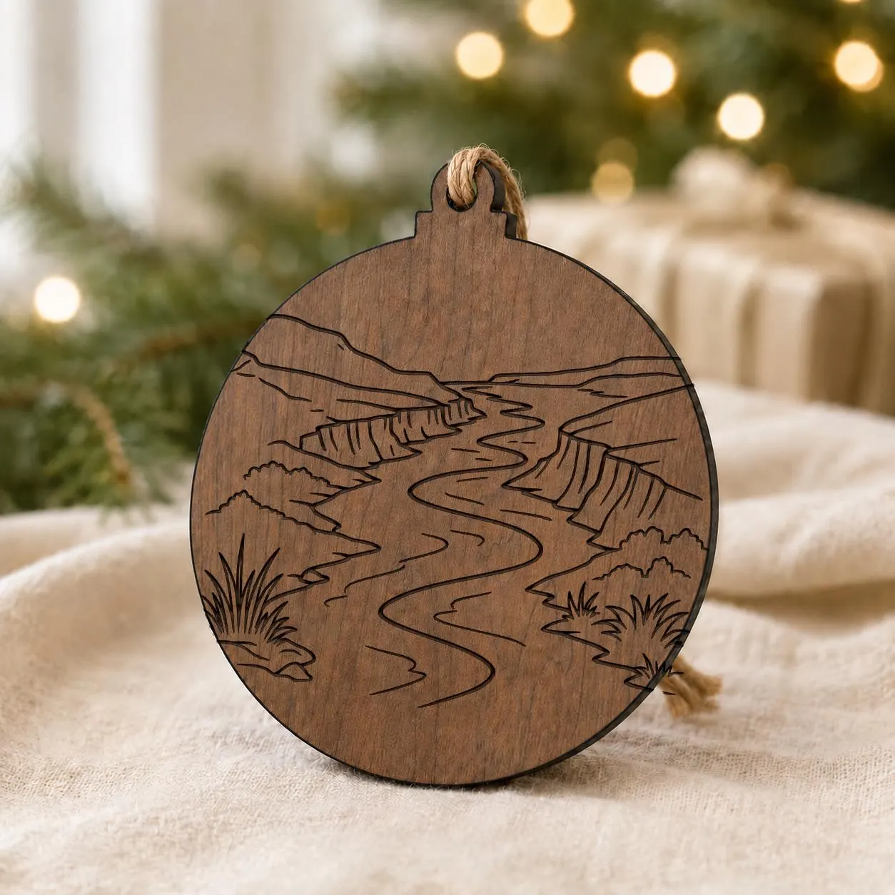 Red River Wooden Ornament, Red River Souvenir Ornament, River Landscape Keepsake Ornament, Travel Gift Ornament