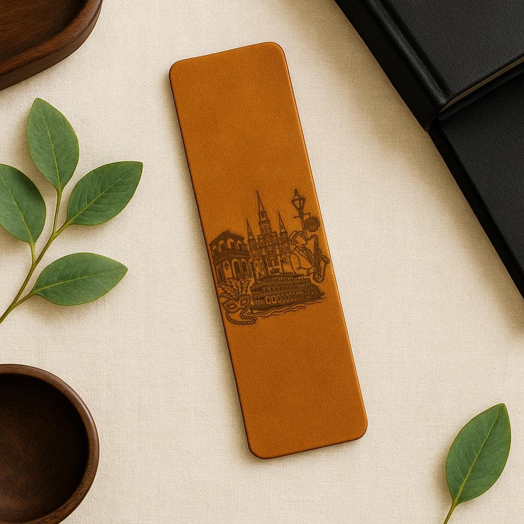 New Orleans Louisiana Festive Travel Genuine Leather Bookmark, NOLA Souvenir Gift, French Quarter Mardi Gras Travel Theme Bookmark