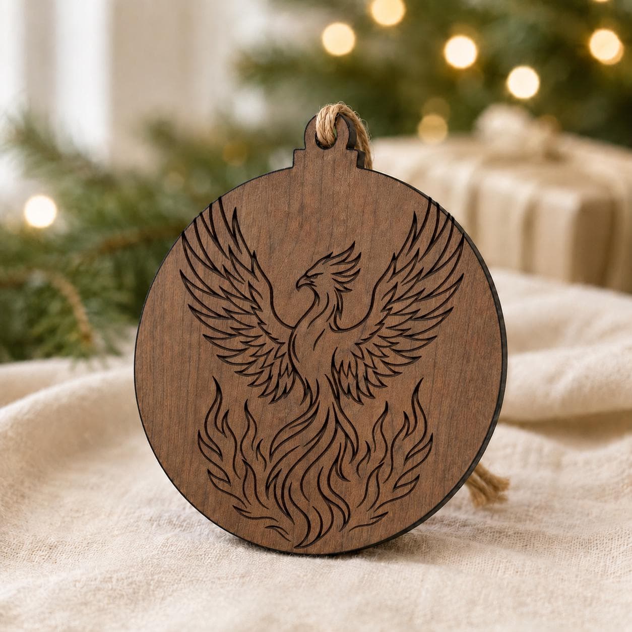 Phoenix Ornament Wooden Ornament Firebird Rising from Flames Mythical Bird Decor Gift