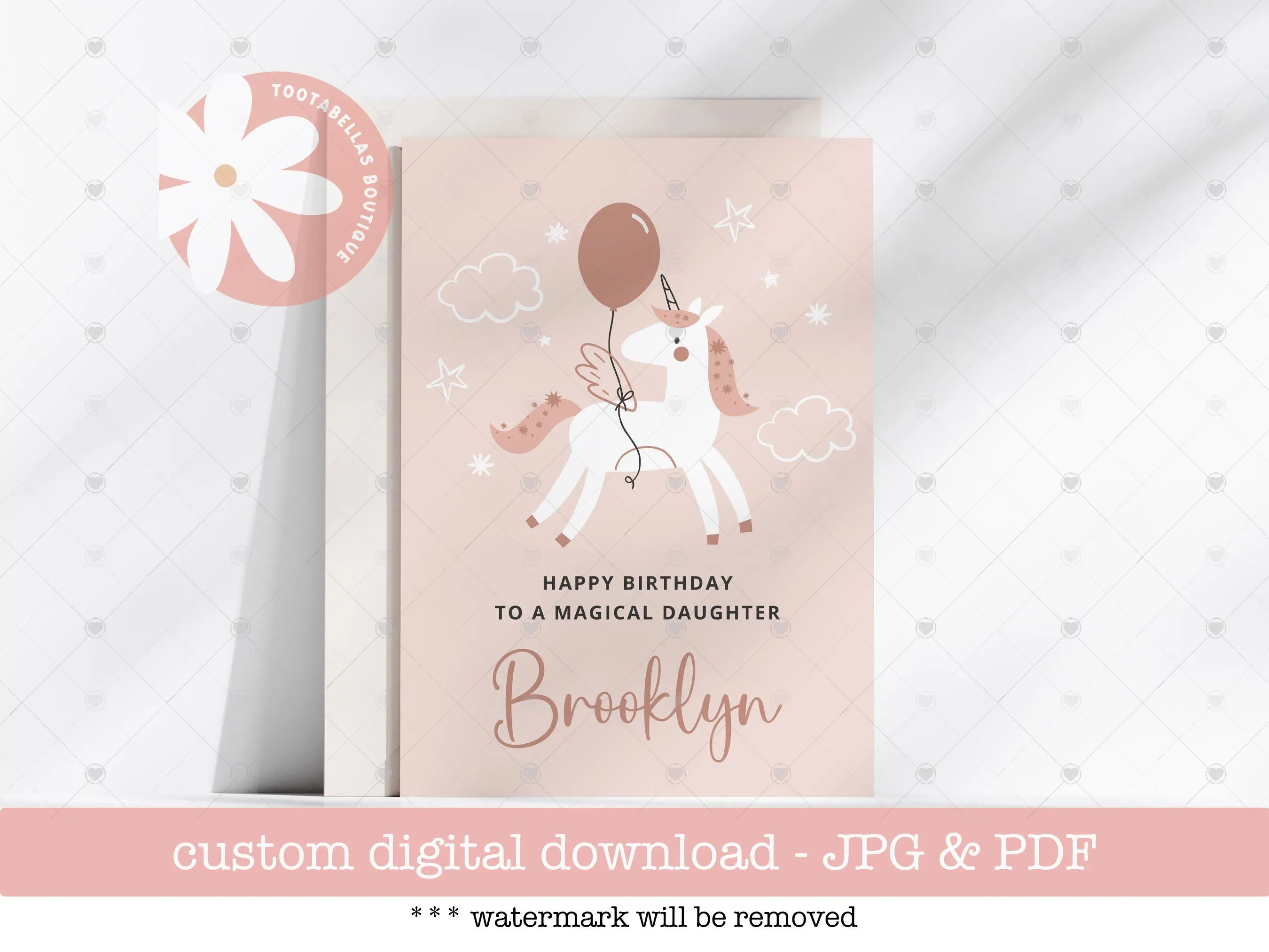 Personalized Unicorn Birthday Card for Girls: Magical Daughter (Digital Download)