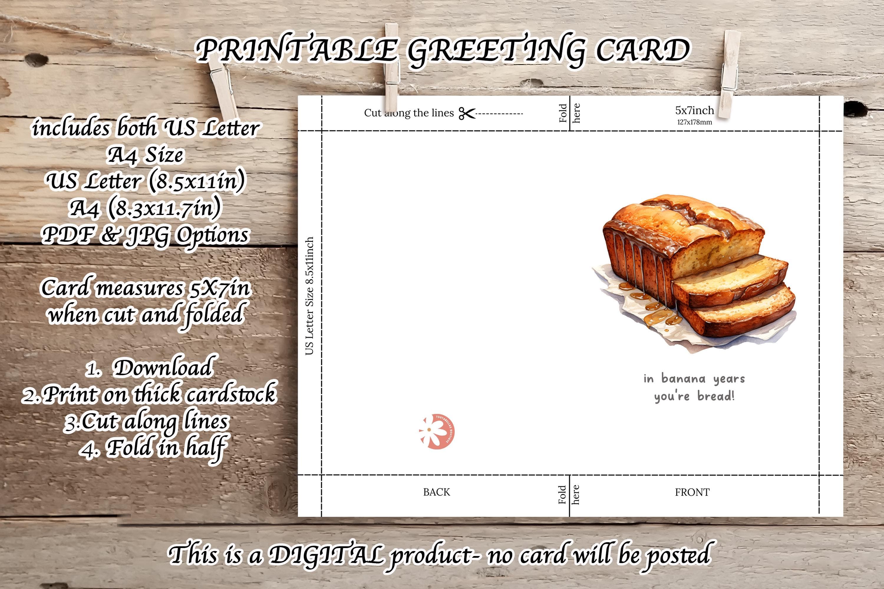 Funny Banana Bread Birthday Card: Food Pun Humor (Digital Download) - image 4