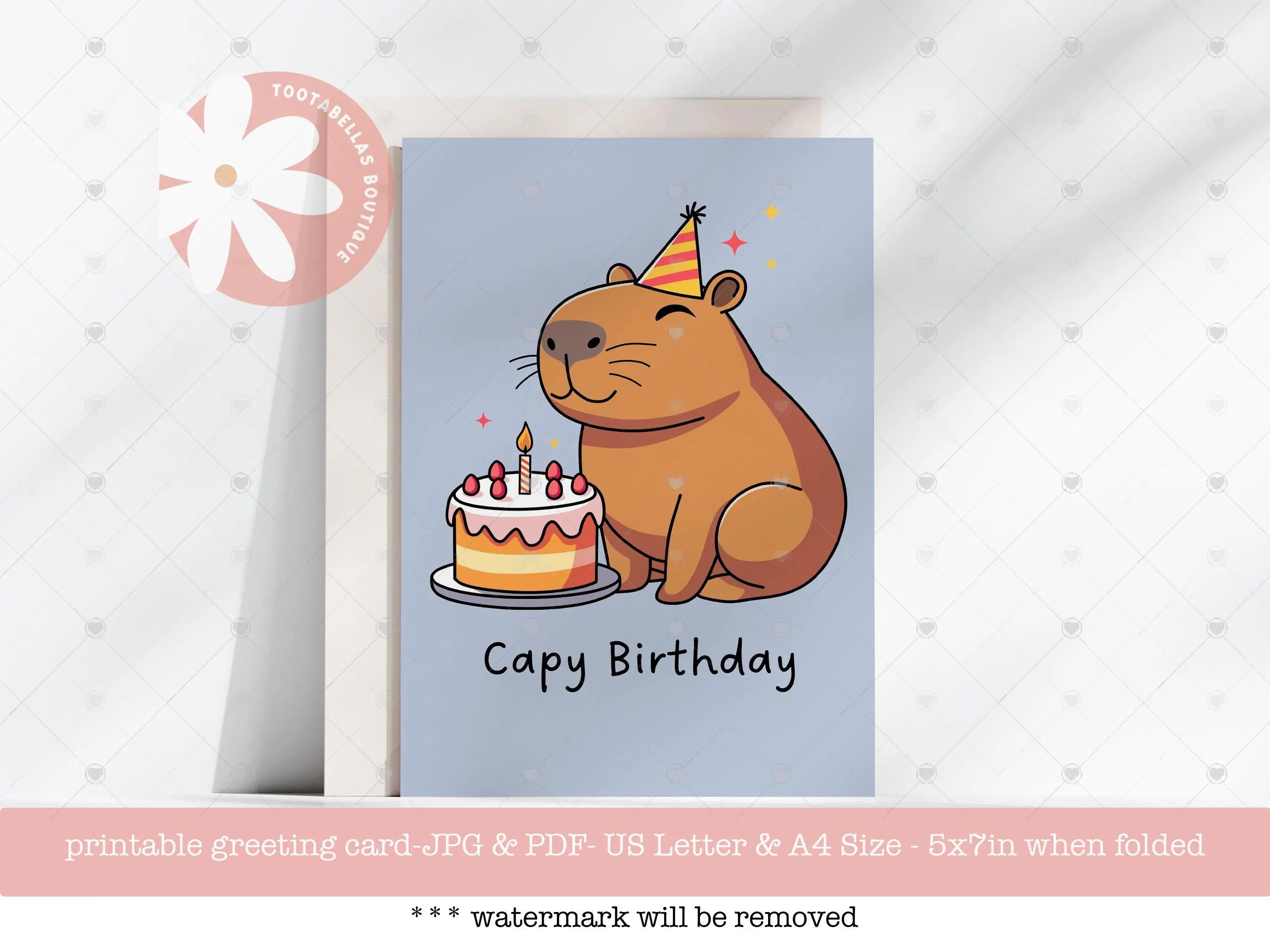 Cute Capybara Birthday Card – 5x7 Printable Greeting (Digital Download)