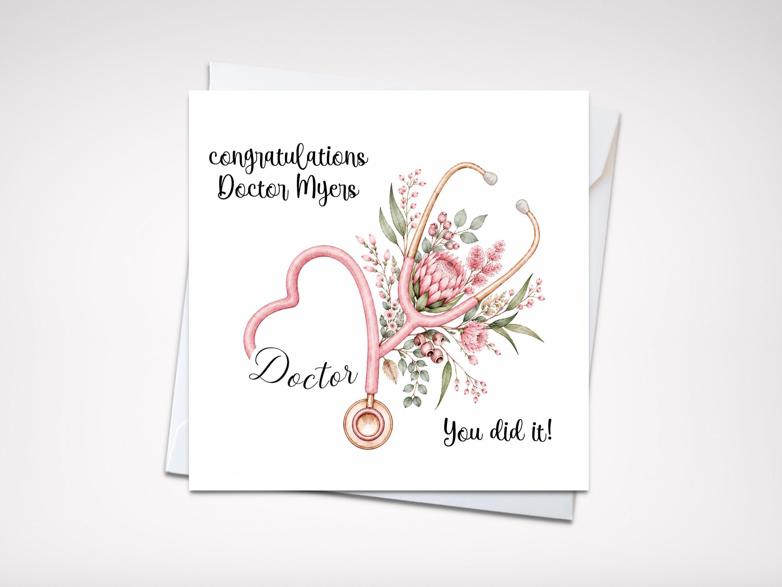 Personalised Doctor Graduation Card | Floral Stethoscope Congratulations (Digital Download) - image 3