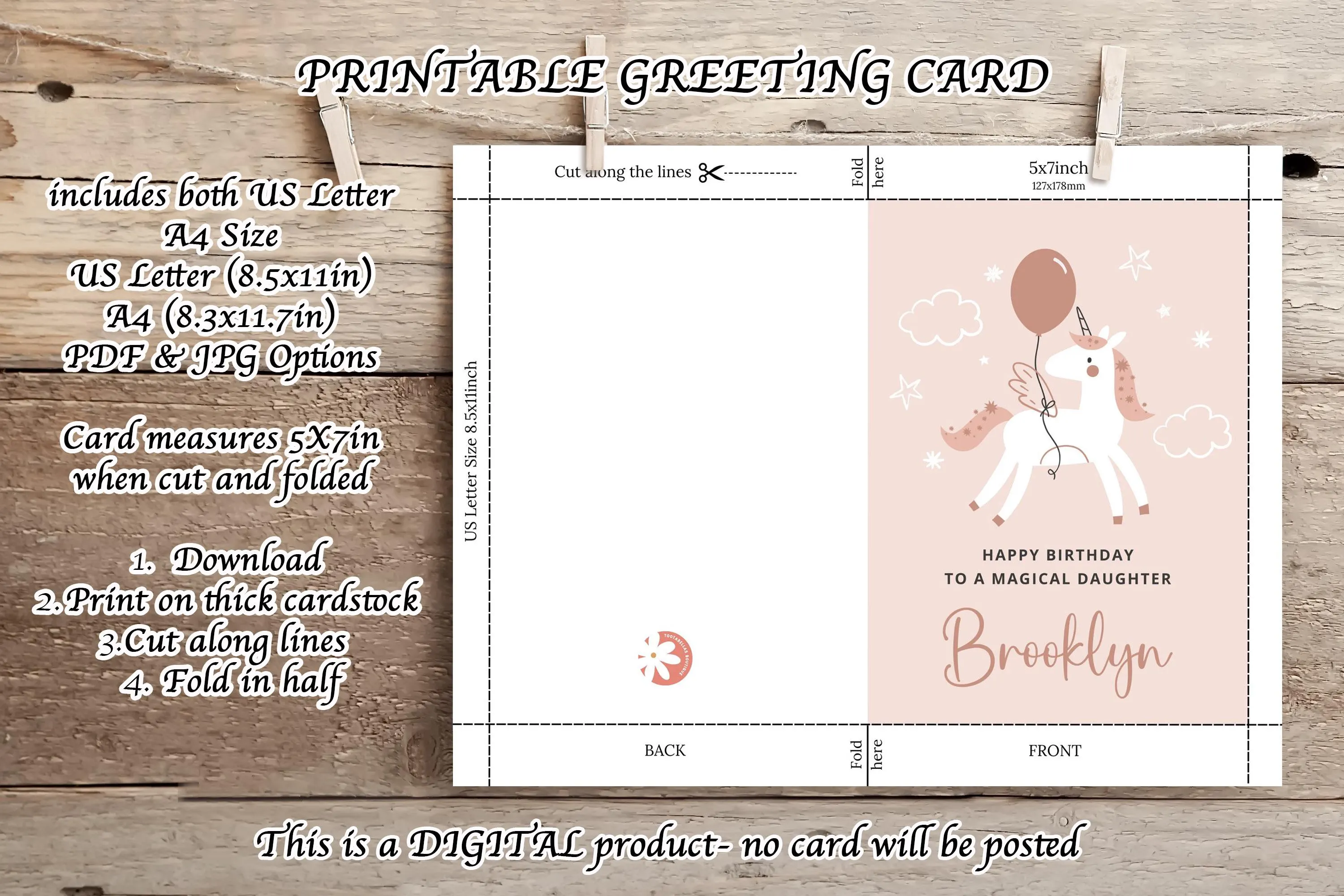 Personalized Unicorn Birthday Card for Girls: Magical Daughter (Digital Download) - image 4