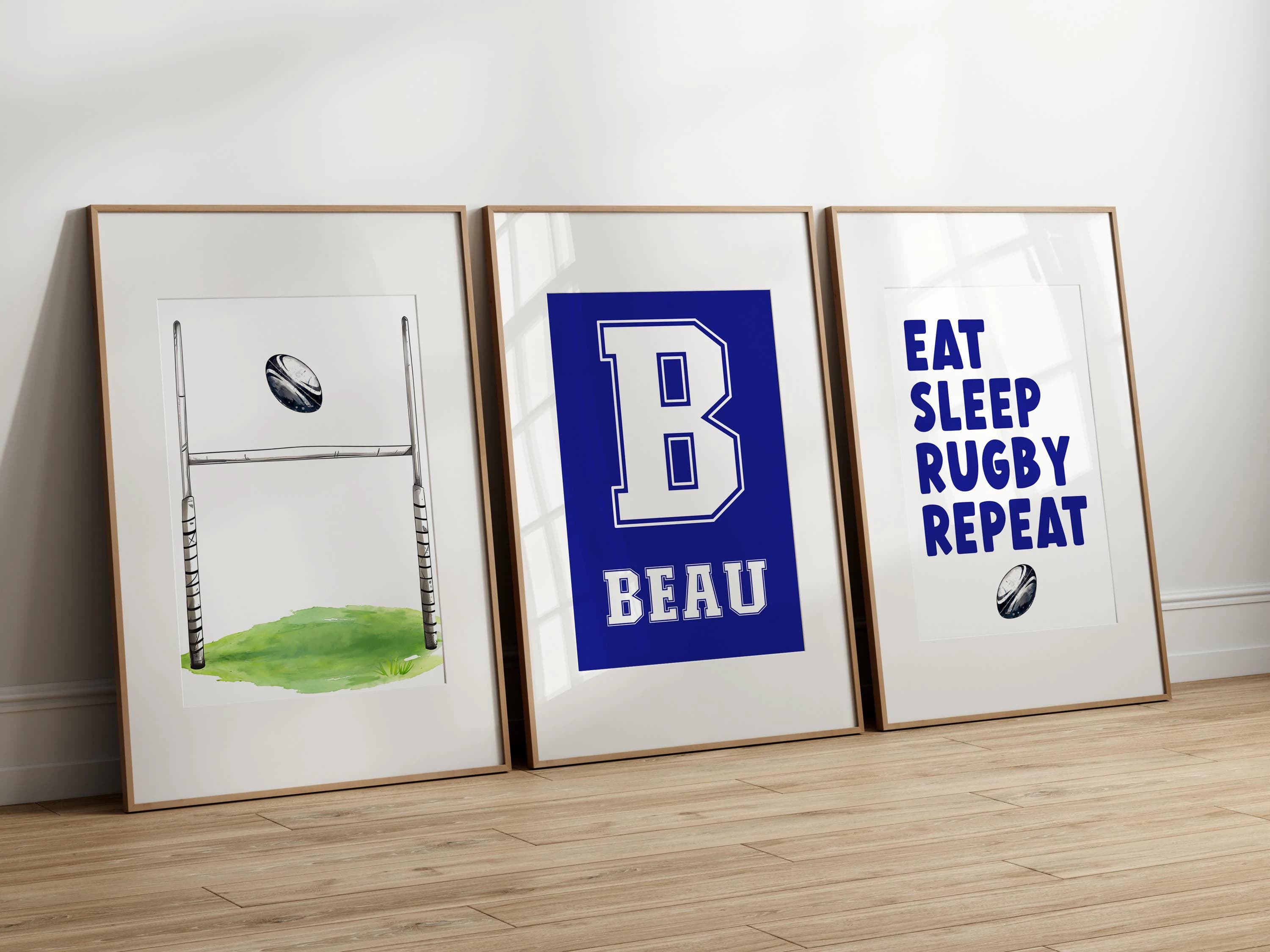 Kids Rugby Wall Art Set: Personalized Name Prints (Digital Download)