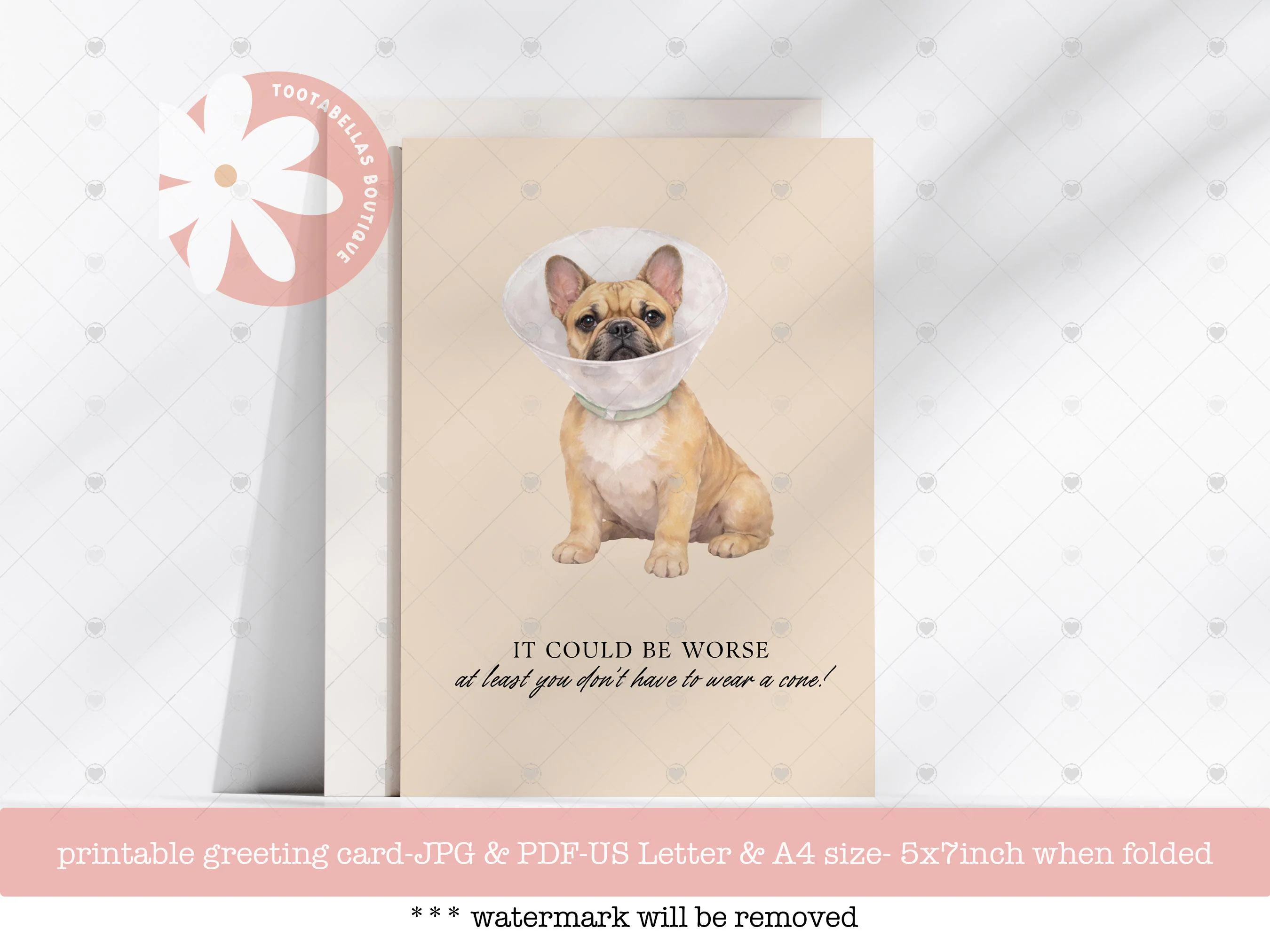 French Bulldog Get Well Card | Funny Dog Sympathy (Digital Download 5x7 PDF & JPG)