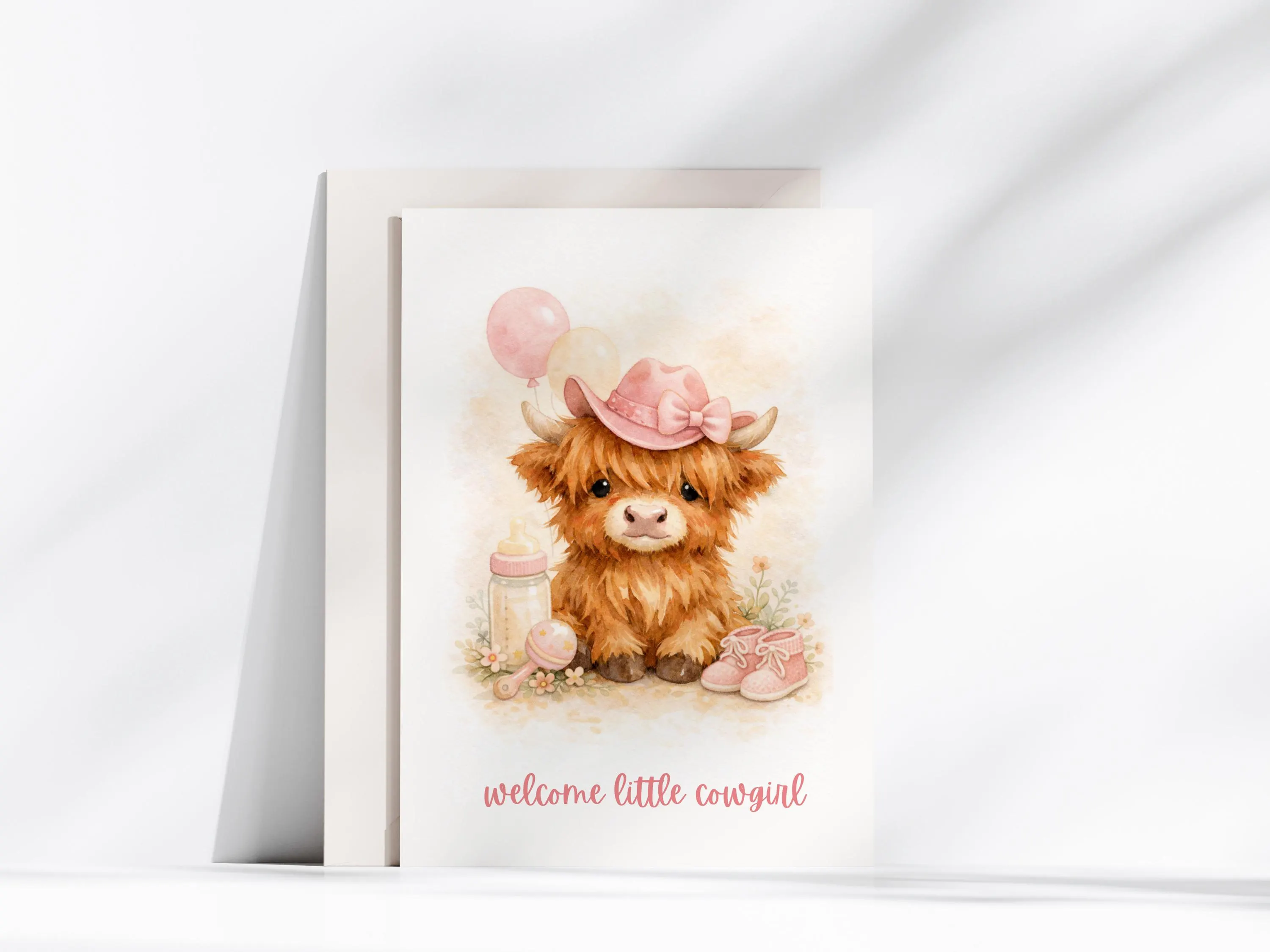 Welcome Little Cowgirl Card Printable, Baby Girl Western Card, Highland Cow Baby Card, New Baby Girl Card, 5x7 Digital Download - image 3