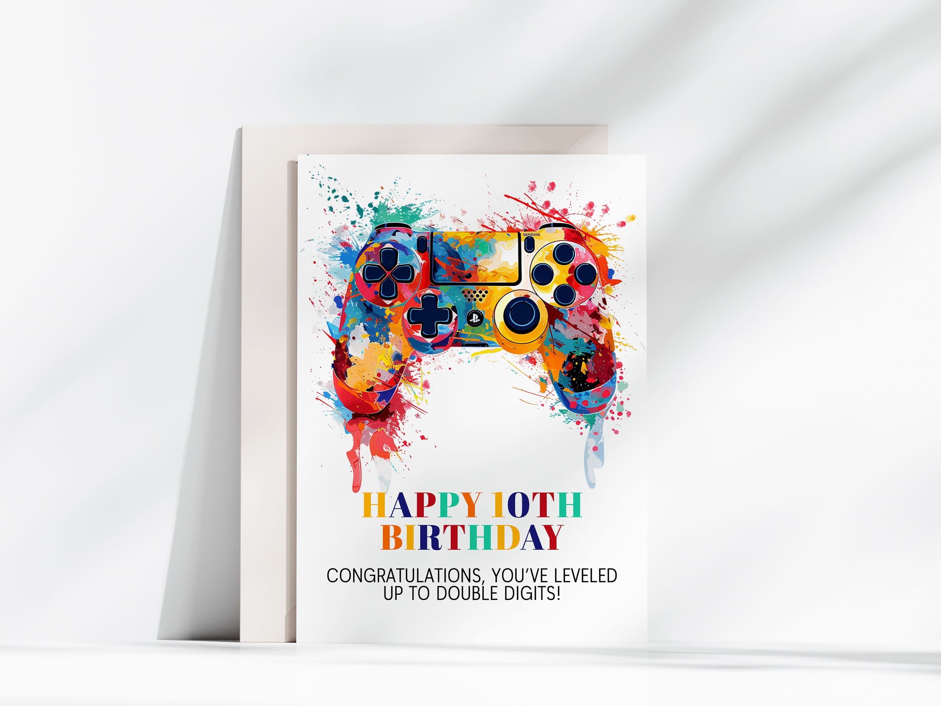 Gamer 10th Birthday Card: Watercolor Controller, Leveled Up (PDF & JPG) - image 4