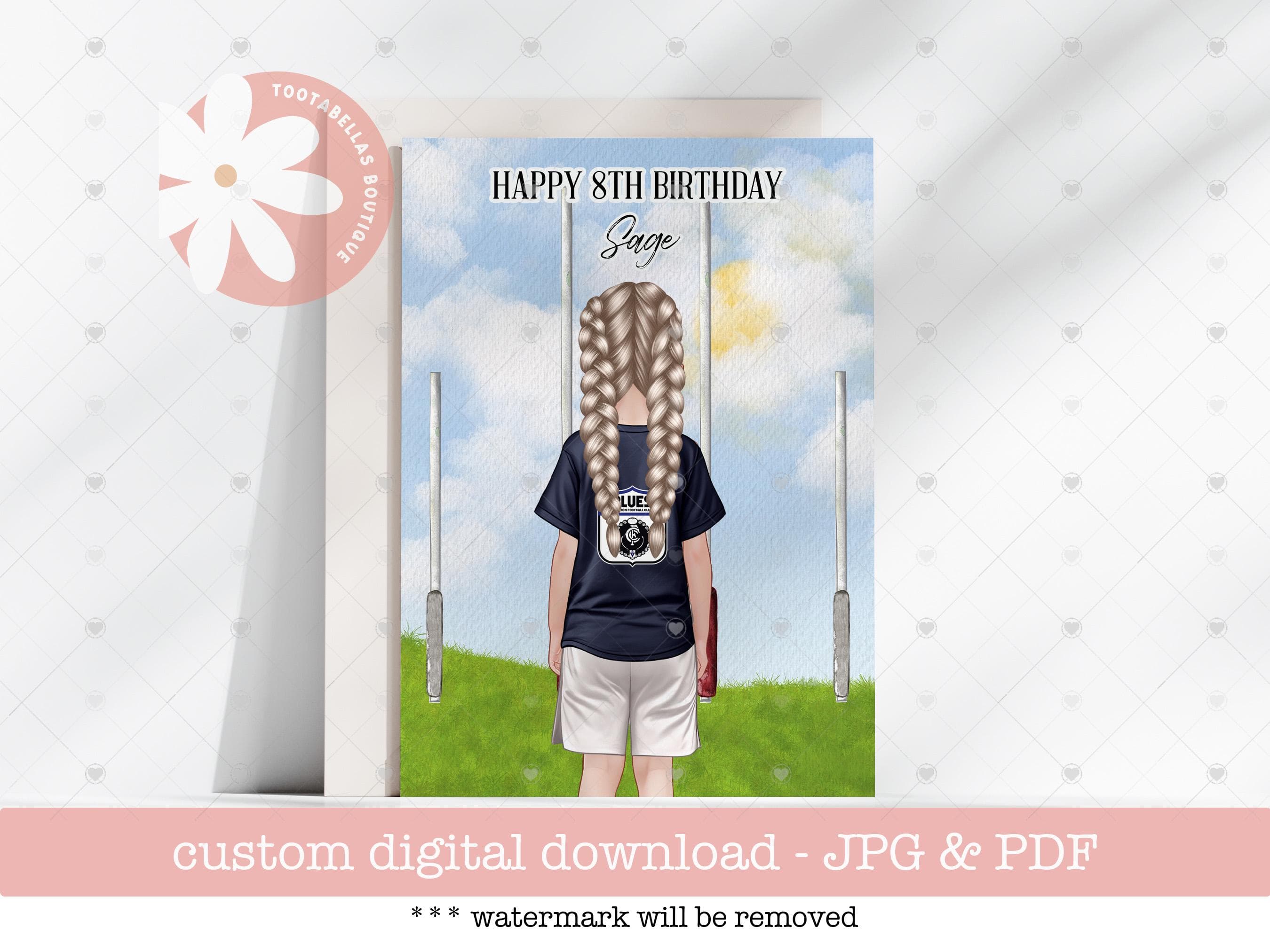 Custom AFL Birthday Card: Australian Rules Football, Girls (Digital Download)