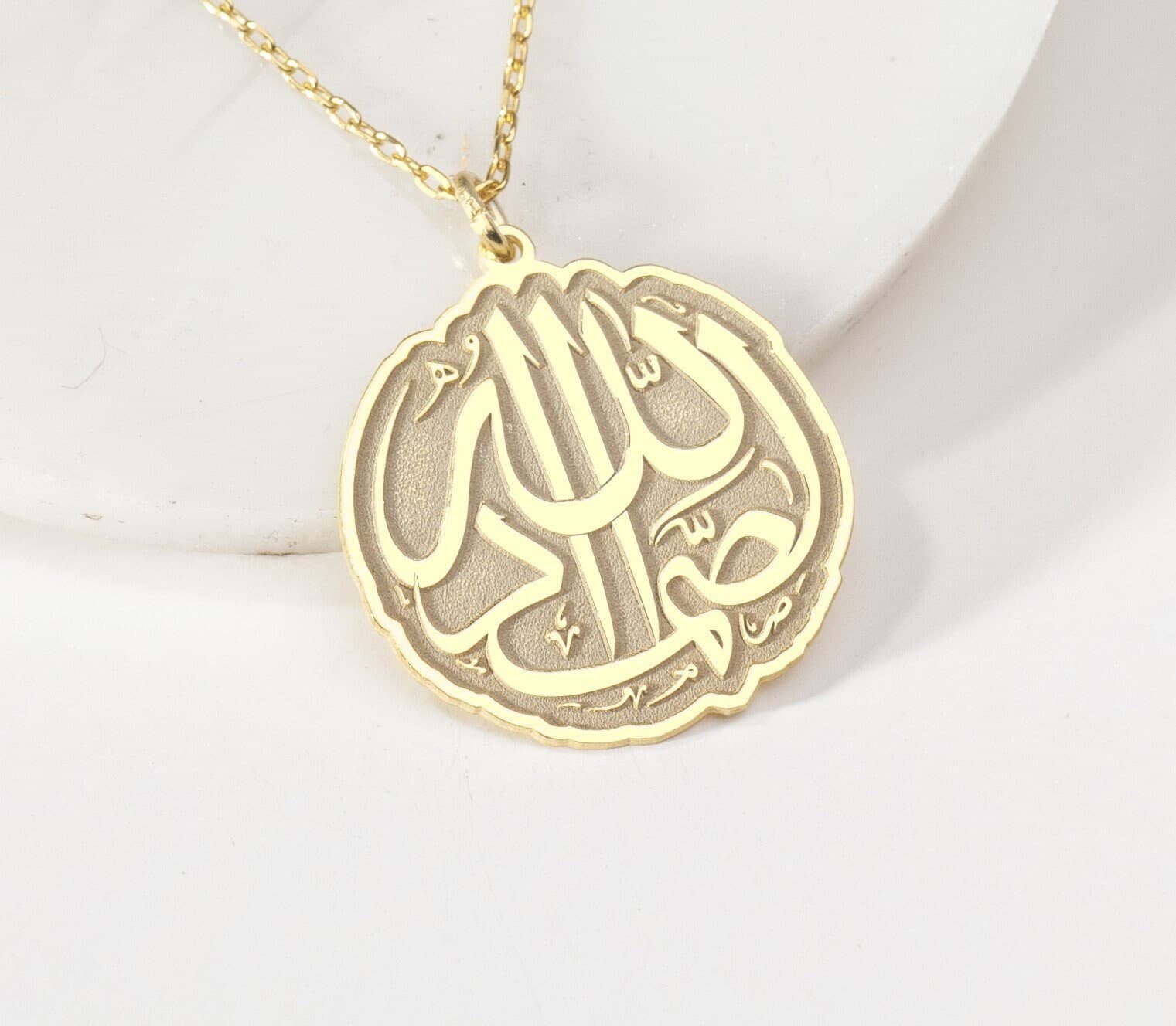 Allah Samed Necklace: 24K Gold Rose Plated Sterling Silver Arabic Pendant - image 5