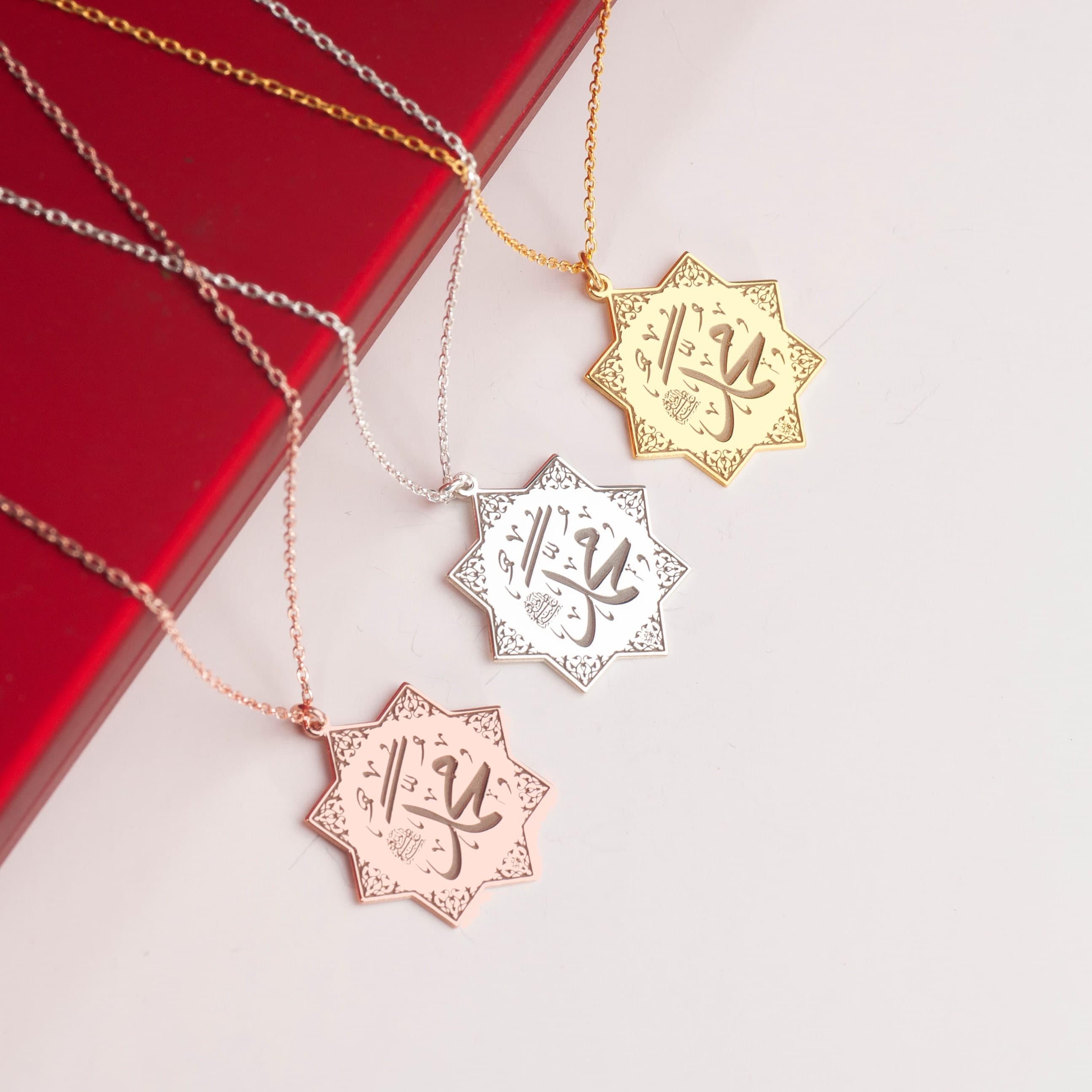 Mohammed Star 925 Sterling Silver Necklace: 24K Gold Plated Islamic Pendant - image 3