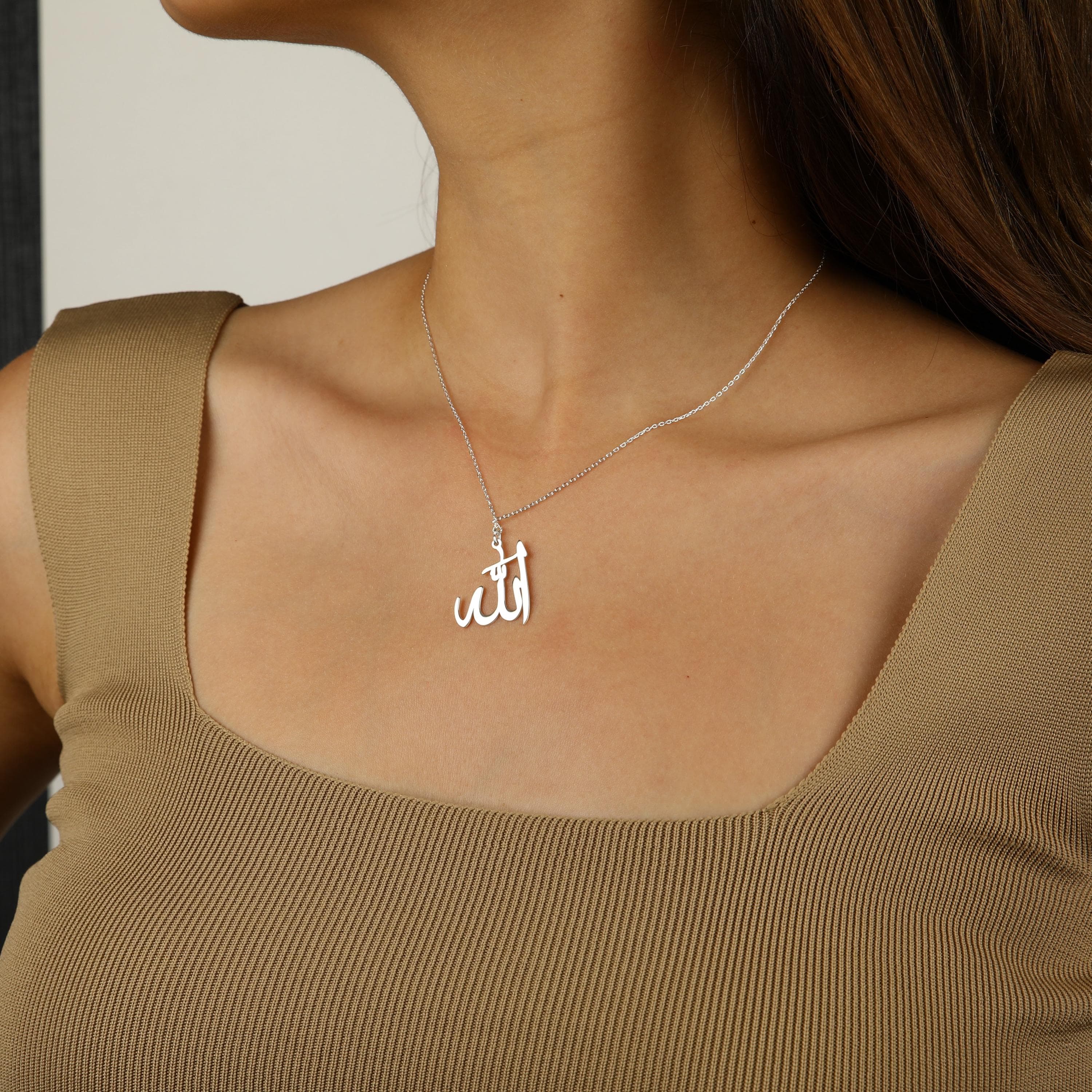 Sterling Silver Allah Necklace: Islamic Calligraphy Pendant, Gold Plated Jewelry - image 4