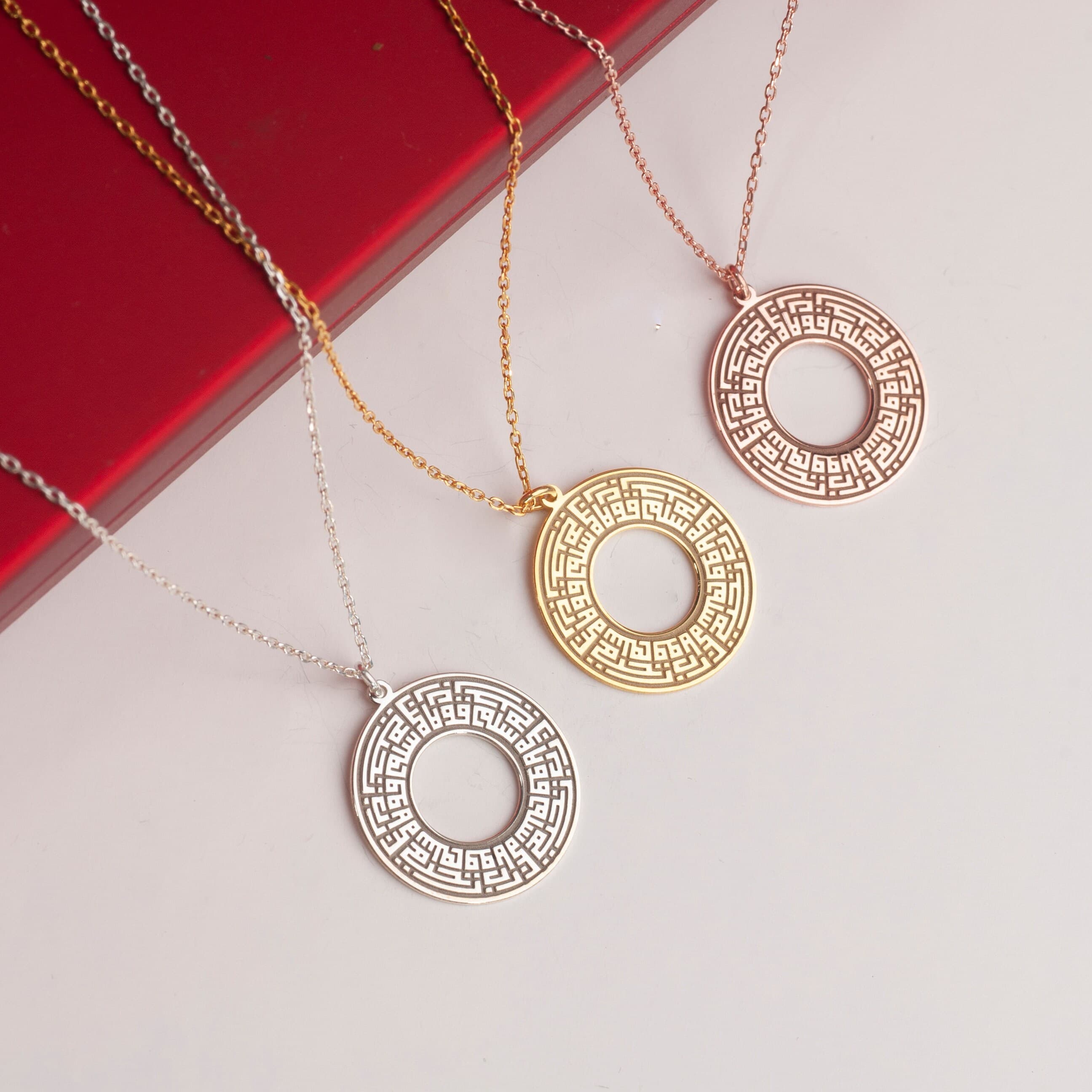Kufic Calligraphy Necklace: 24K Gold Rose Plated Silver, Salam Qawlan Locket - image 4