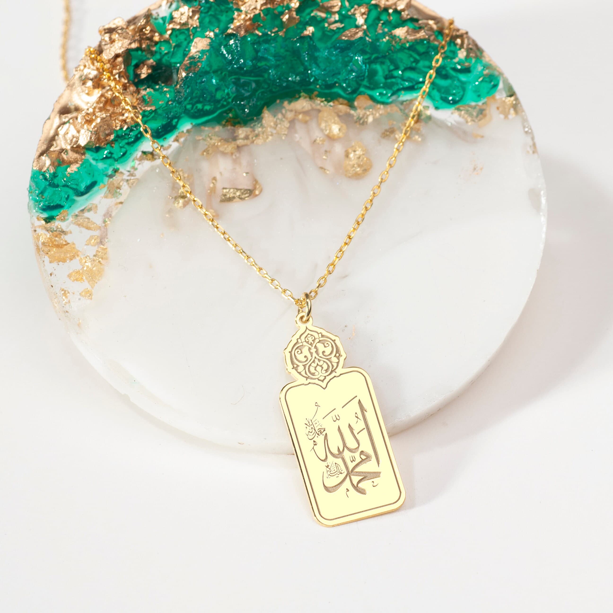 Allah Mohammed Necklace: 925 Sterling Silver, 24K Gold Plated Islamic Pendant - image 5