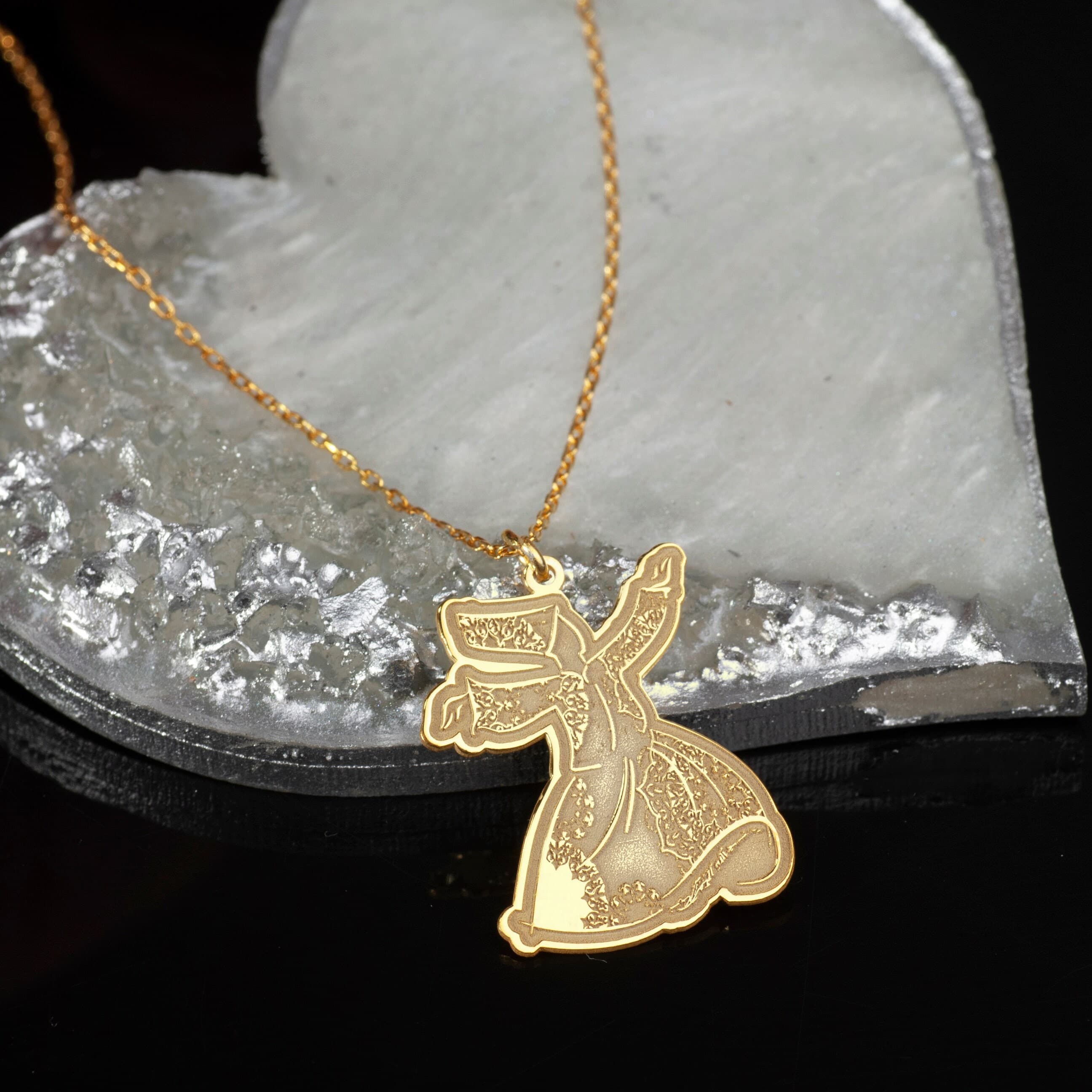 24K Gold Whirling Dervish Necklace: Sterling Silver Sufi Pendant