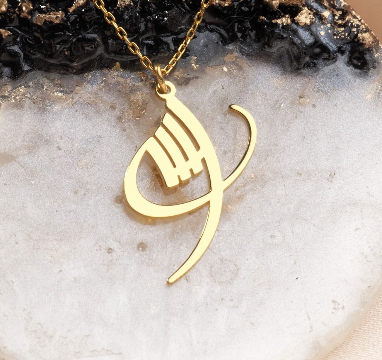 Allah Calligraphy Necklace: 24K Gold Sterling Silver Islamic Pendant - image 5