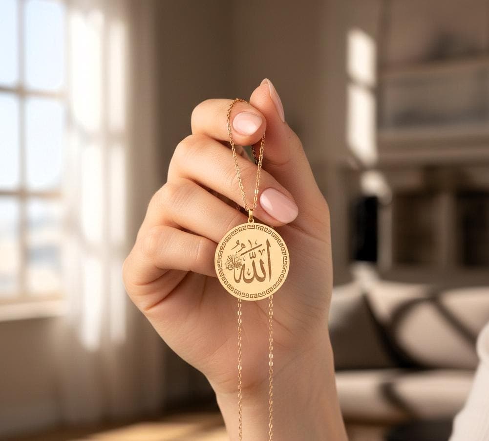 Allah Necklace 925 Sterling Silver Gold Plated Arabic Calligraphy Jewelry Islamic Gift for Her - image 5