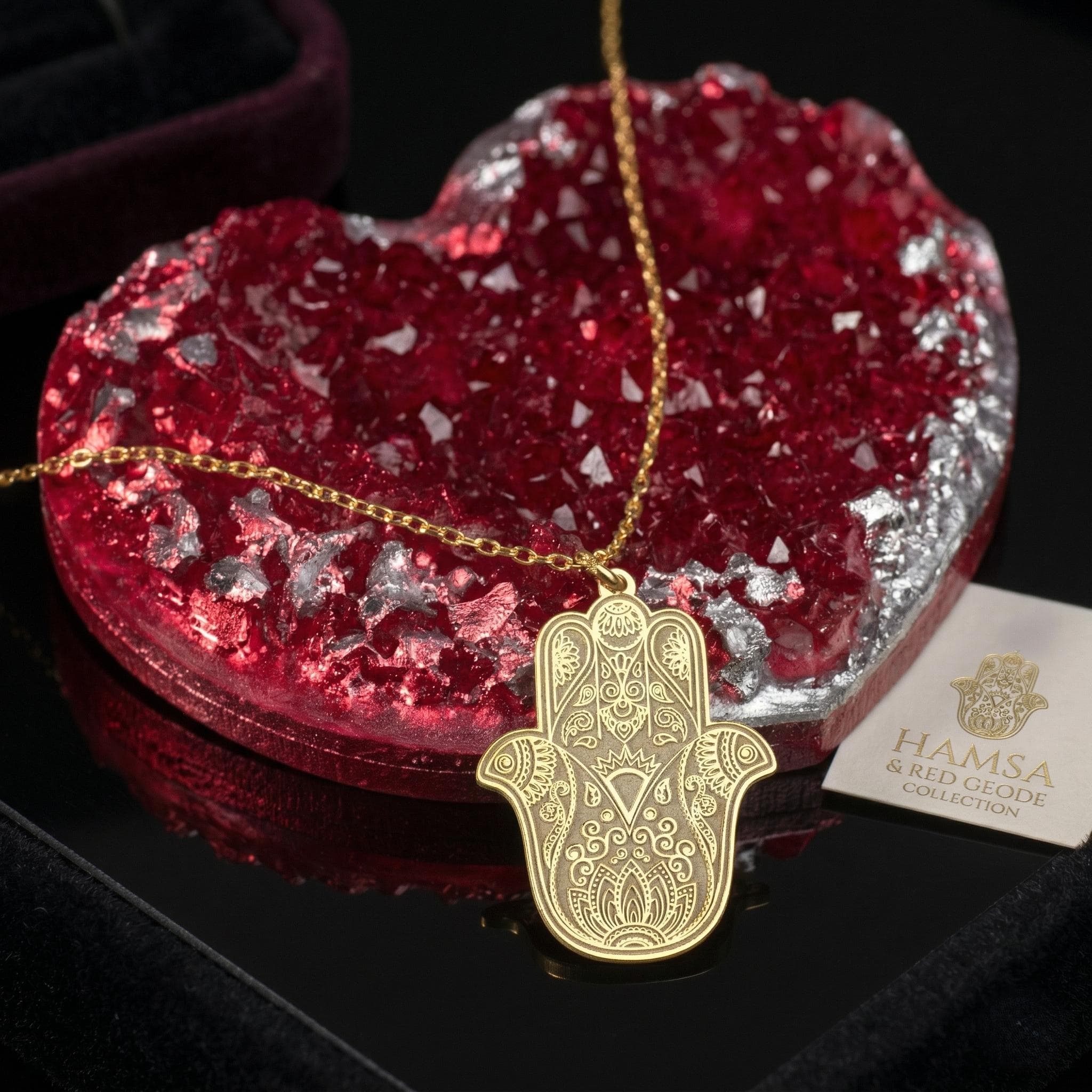24K Gold Hamsa Necklace: Gold Plated 925 Sterling Silver Mandala, Evil Eye Amulet - image 5