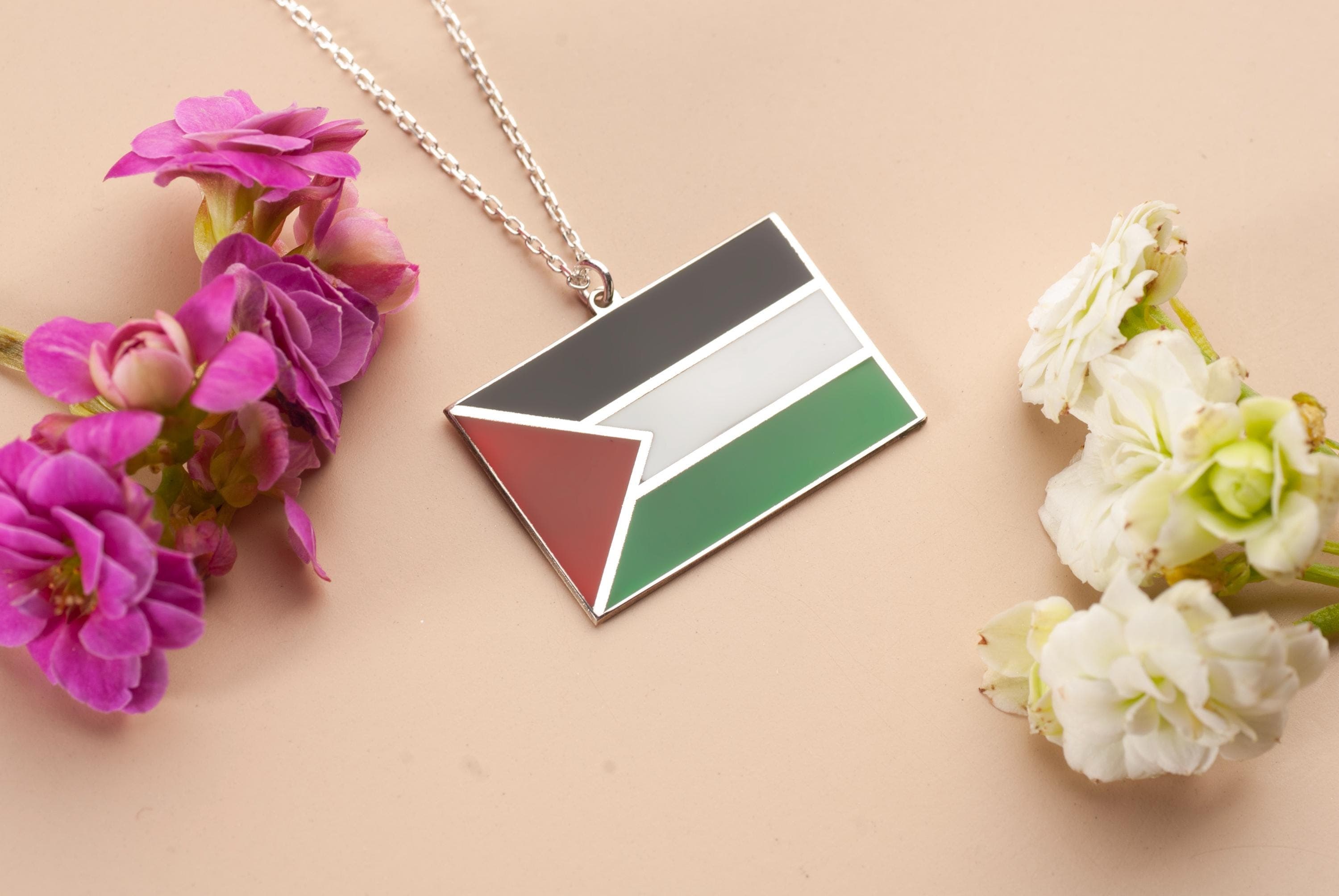 Sterling Silver Palestine Flag Pendant Necklace: Islamic Jewelry - image 5