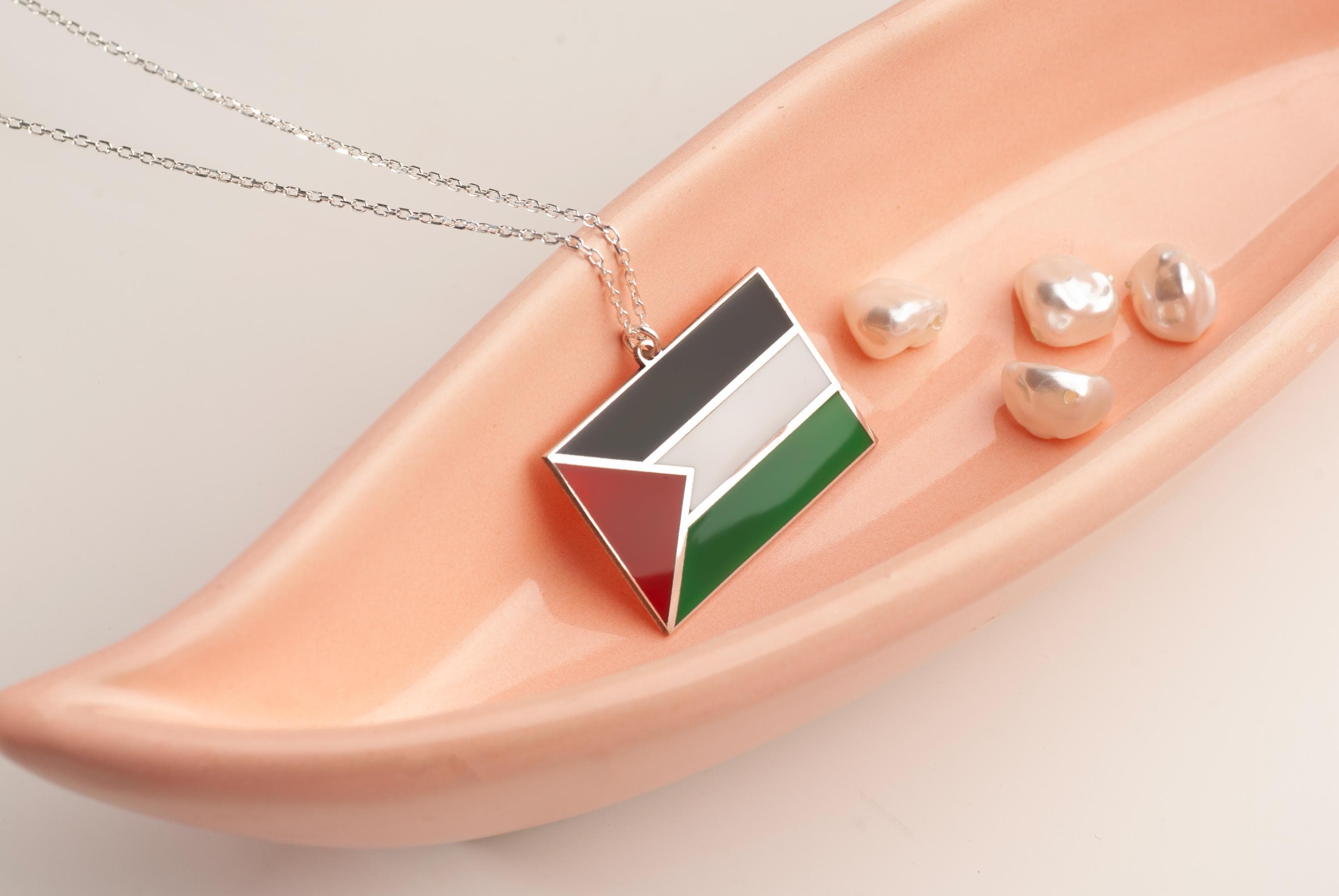 Sterling Silver Palestine Flag Pendant Necklace: Islamic Jewelry - image 3
