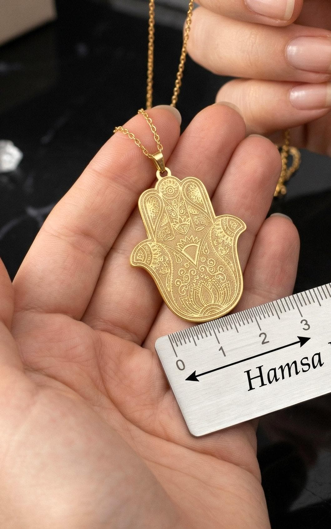 24K Gold Hamsa Necklace: Gold Plated 925 Sterling Silver Mandala, Evil Eye Amulet - image 3