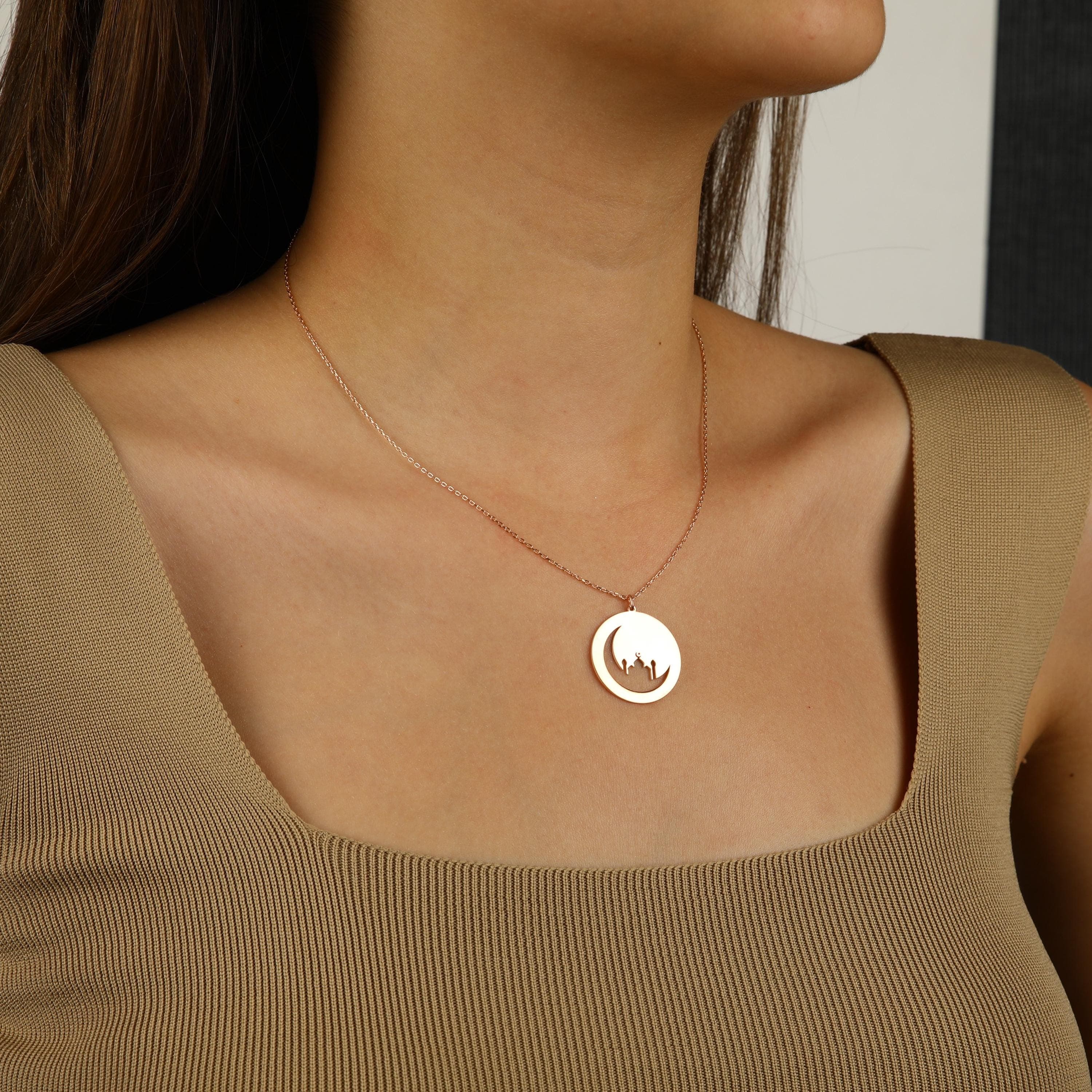 Islamic Mosque Moon Necklace: Gold Plated 925 Sterling Silver Ramadan Eid Gift - image 5