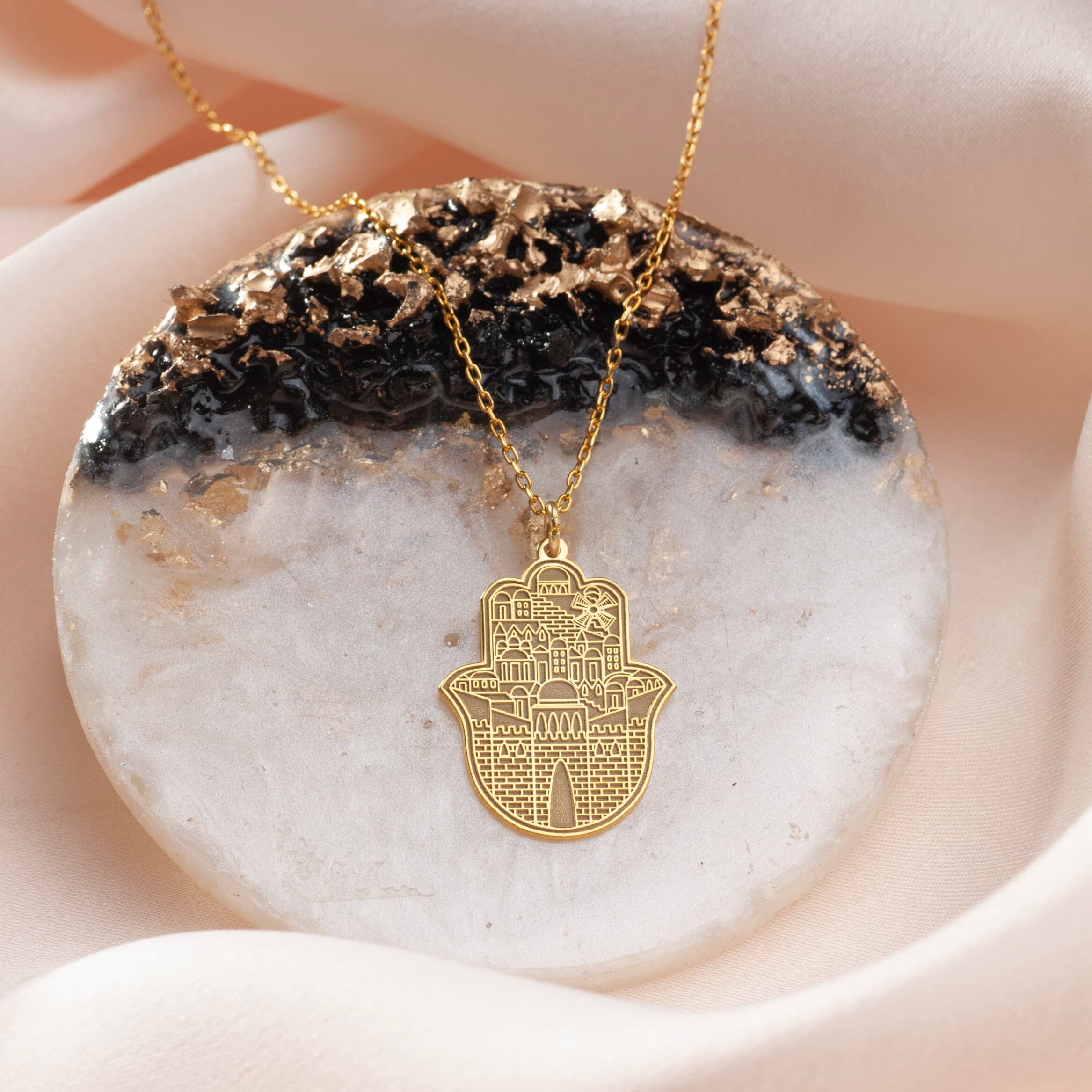 Hamsa Necklace: 24K Gold-Plated Fatima's Hand, Jerusalem Design - image 5