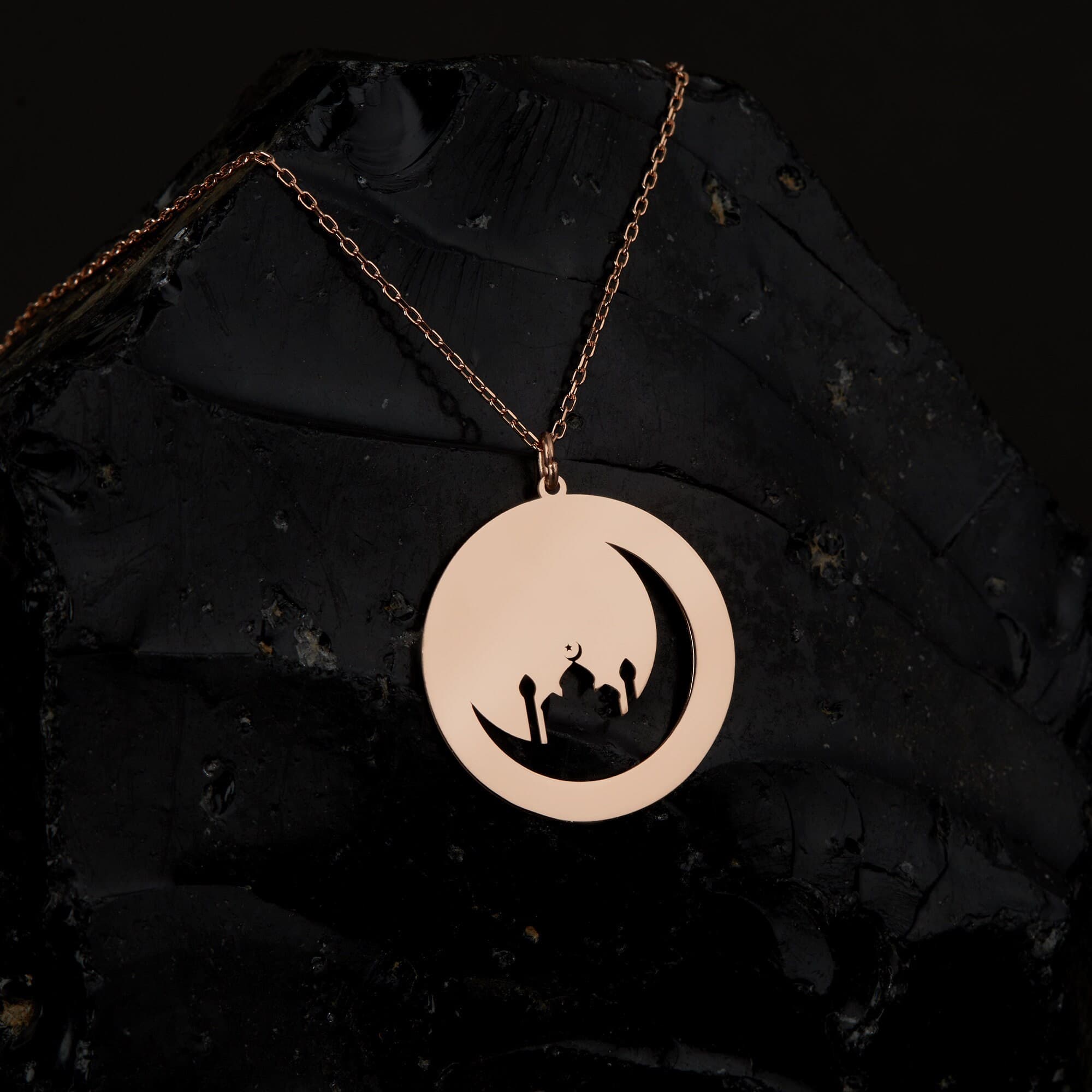 Mosque Moon Necklace: 24K Gold Islamic 925 Sterling Silver Pendant - image 3