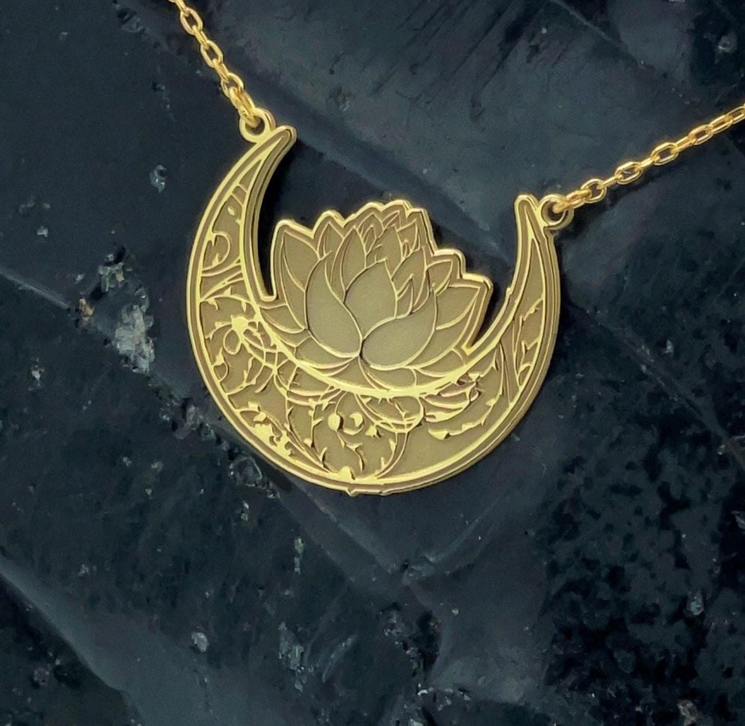 Islamic Crescent Moon Necklace with Lotus Gold Plated 925 Sterling Silver Muslim Ramadan Jewelry - image 5