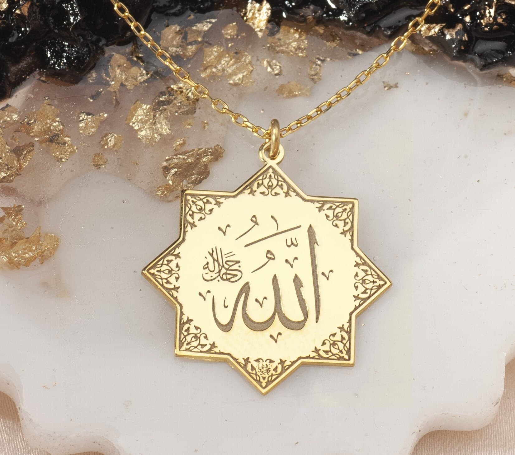 24K Gold Allah Necklace: Islamic Sterling Silver Star Pendant - image 5