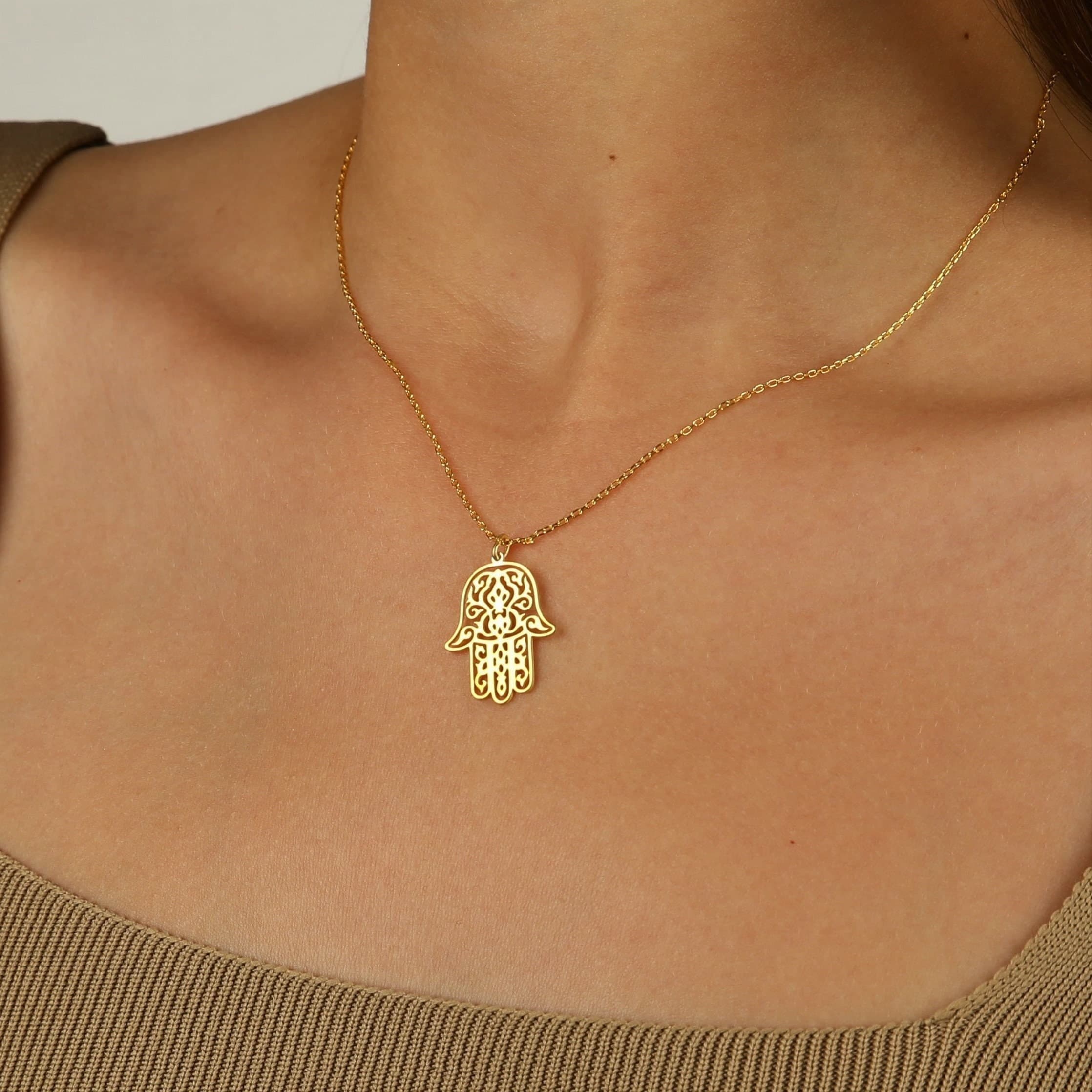 24K Gold Hamsa Necklace: Sterling Silver Fatima Hand Pendant - image 5