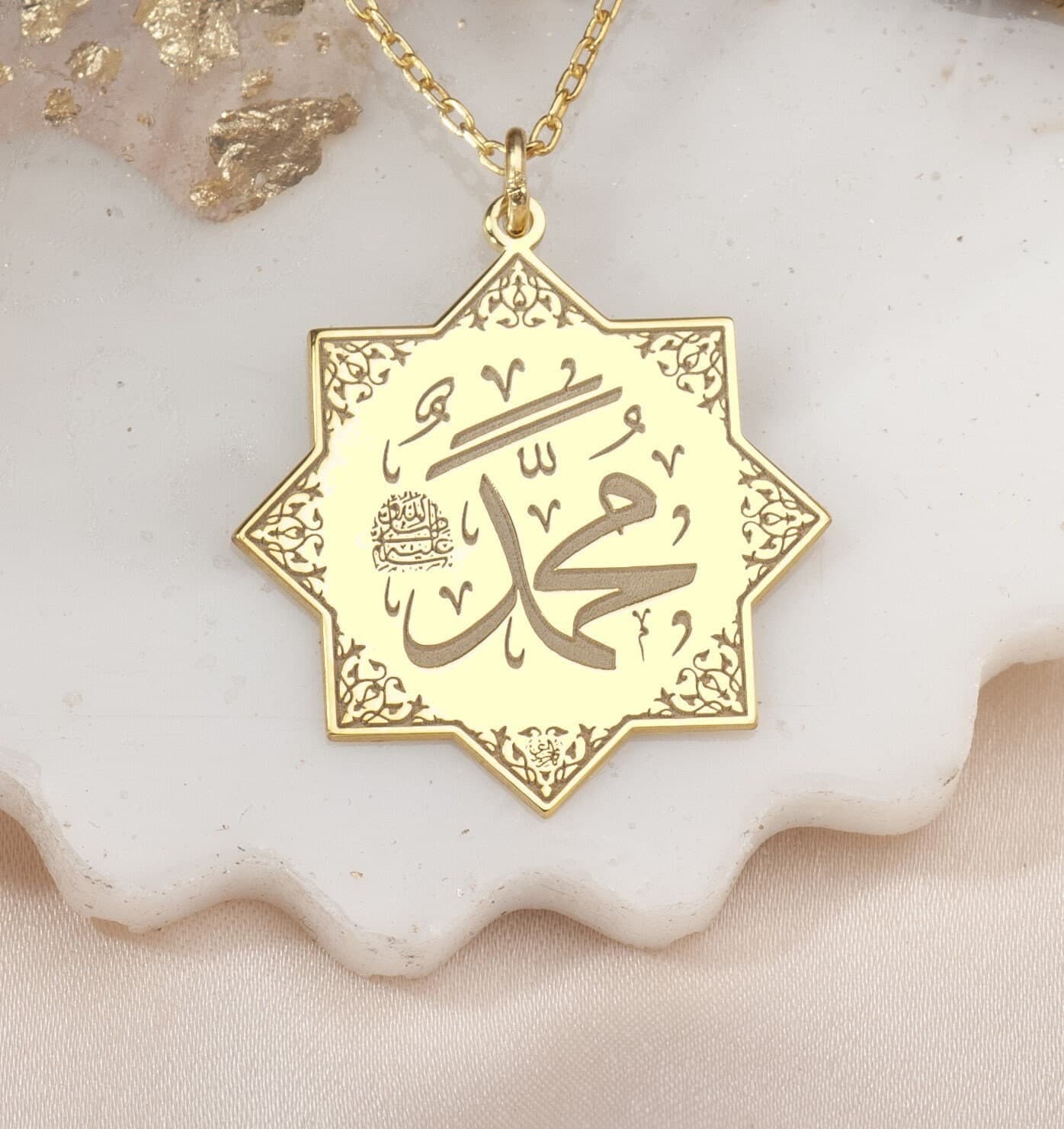 Mohammed Star 925 Sterling Silver Necklace: 24K Gold Plated Islamic Pendant - image 5
