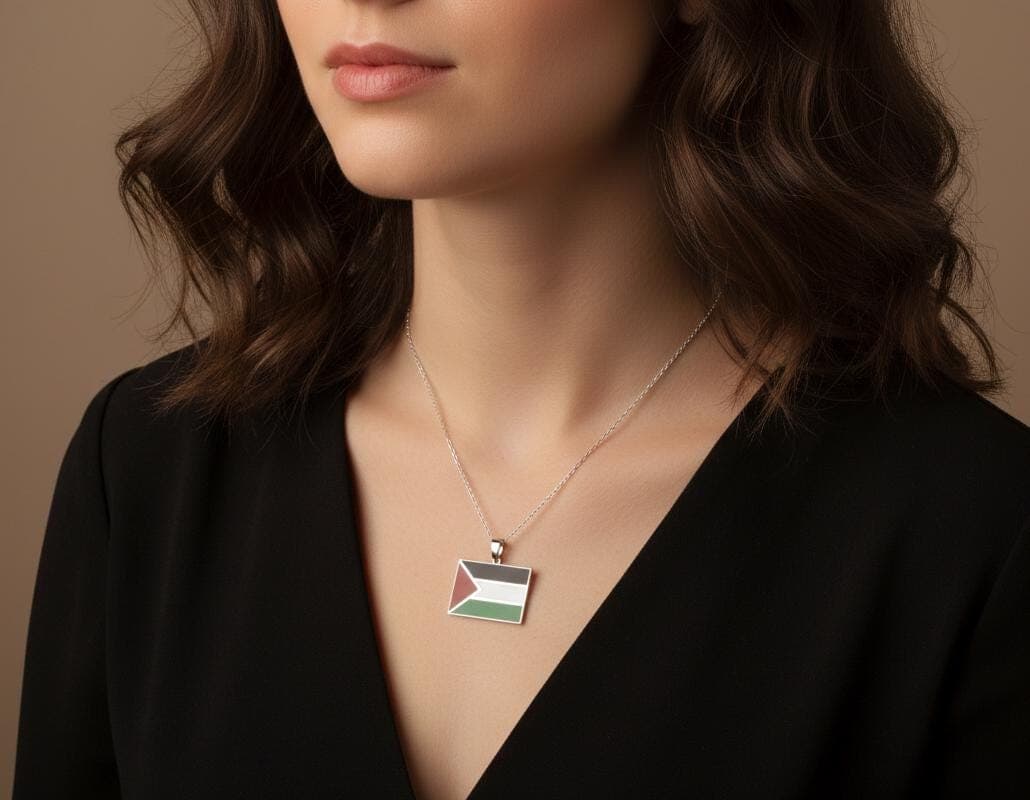 Sterling Silver Palestine Flag Pendant Necklace: Islamic Jewelry