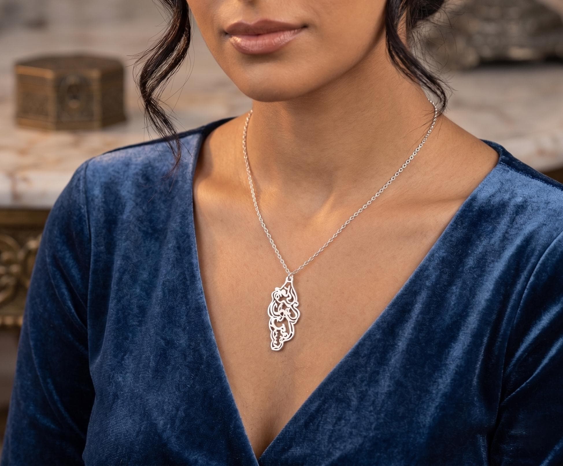 Sterling Silver Arabic Calligraphy Necklace: Gold Mahmoud Darwish Poem Pendant - image 5