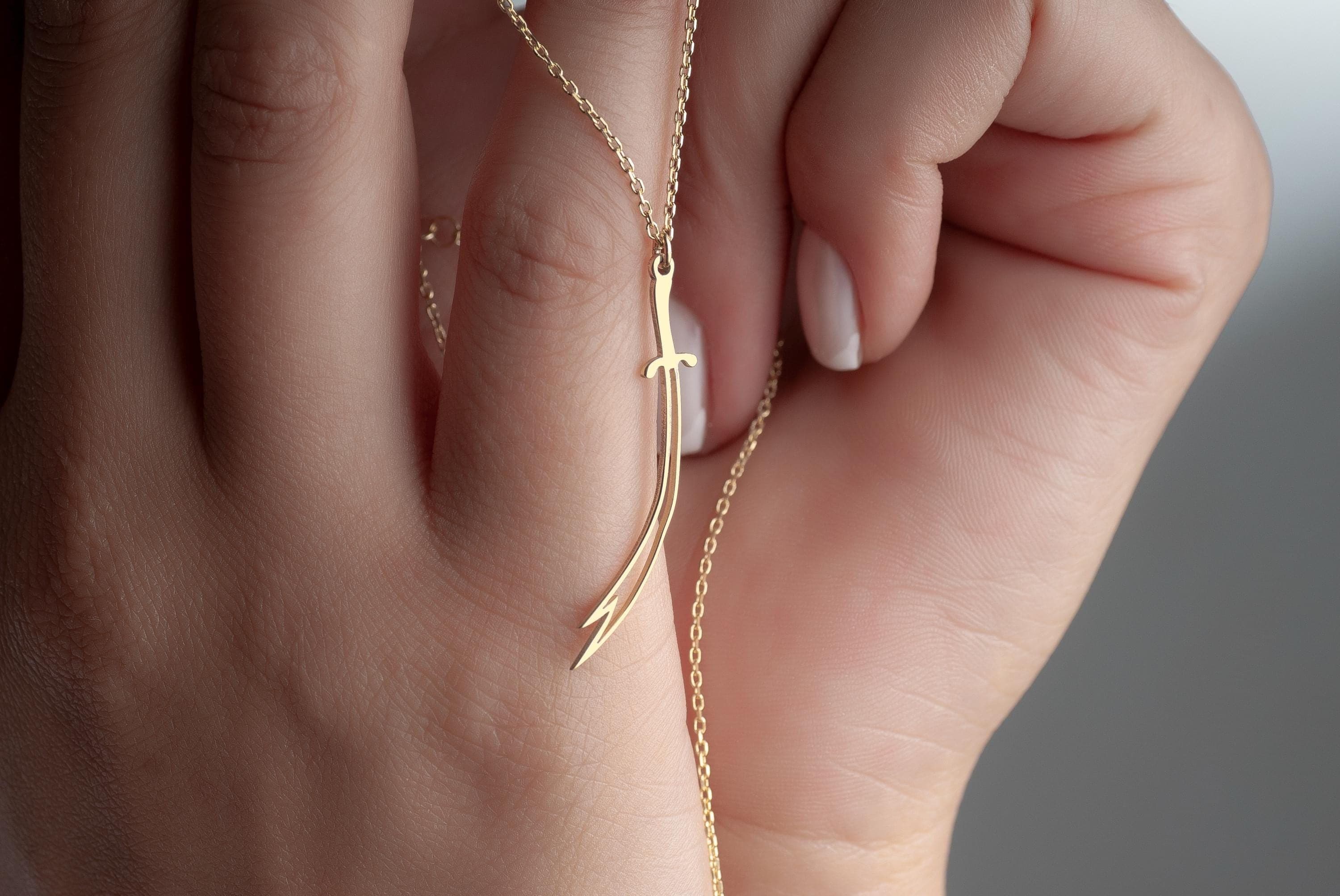 Zulfiqar Sword Necklace: 24K Gold Sterling Silver Islamic Pendant