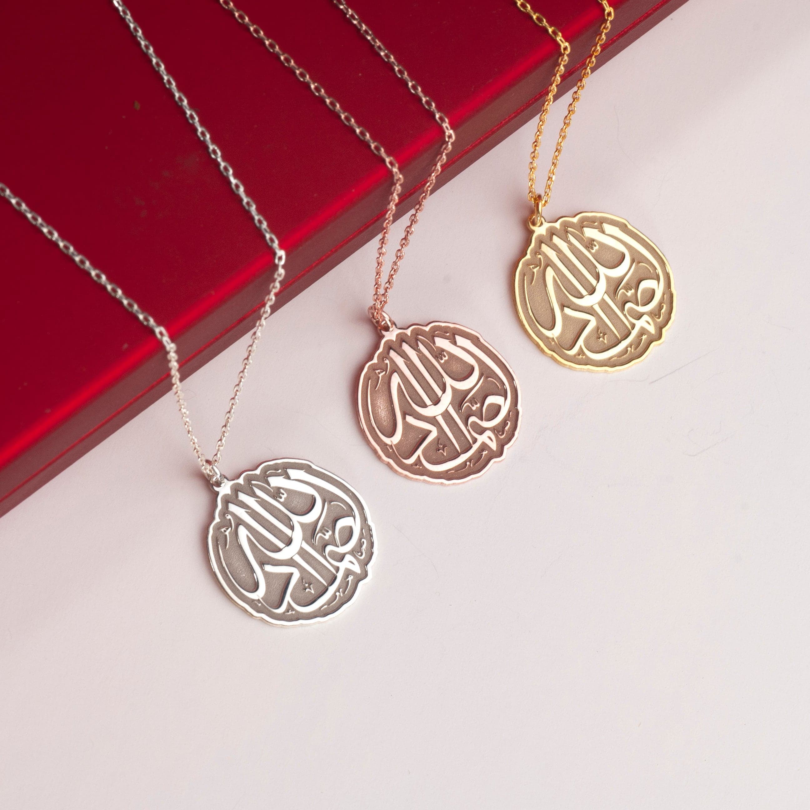 Allah Samed Necklace: 24K Gold Rose Plated Sterling Silver Arabic Pendant - image 3