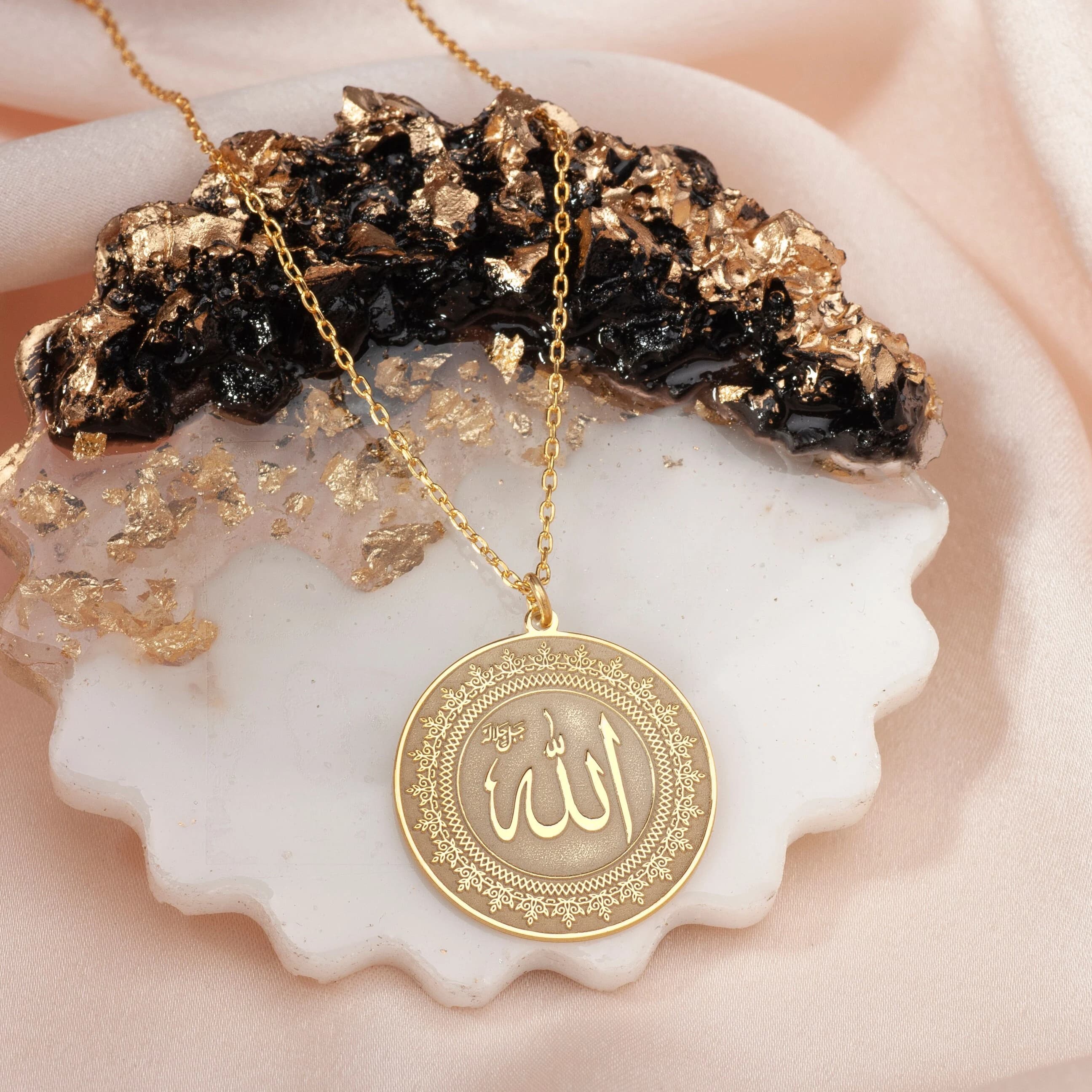 24K Gold Allah Necklace: Islamic Sterling Silver Arabic Pendant - image 3