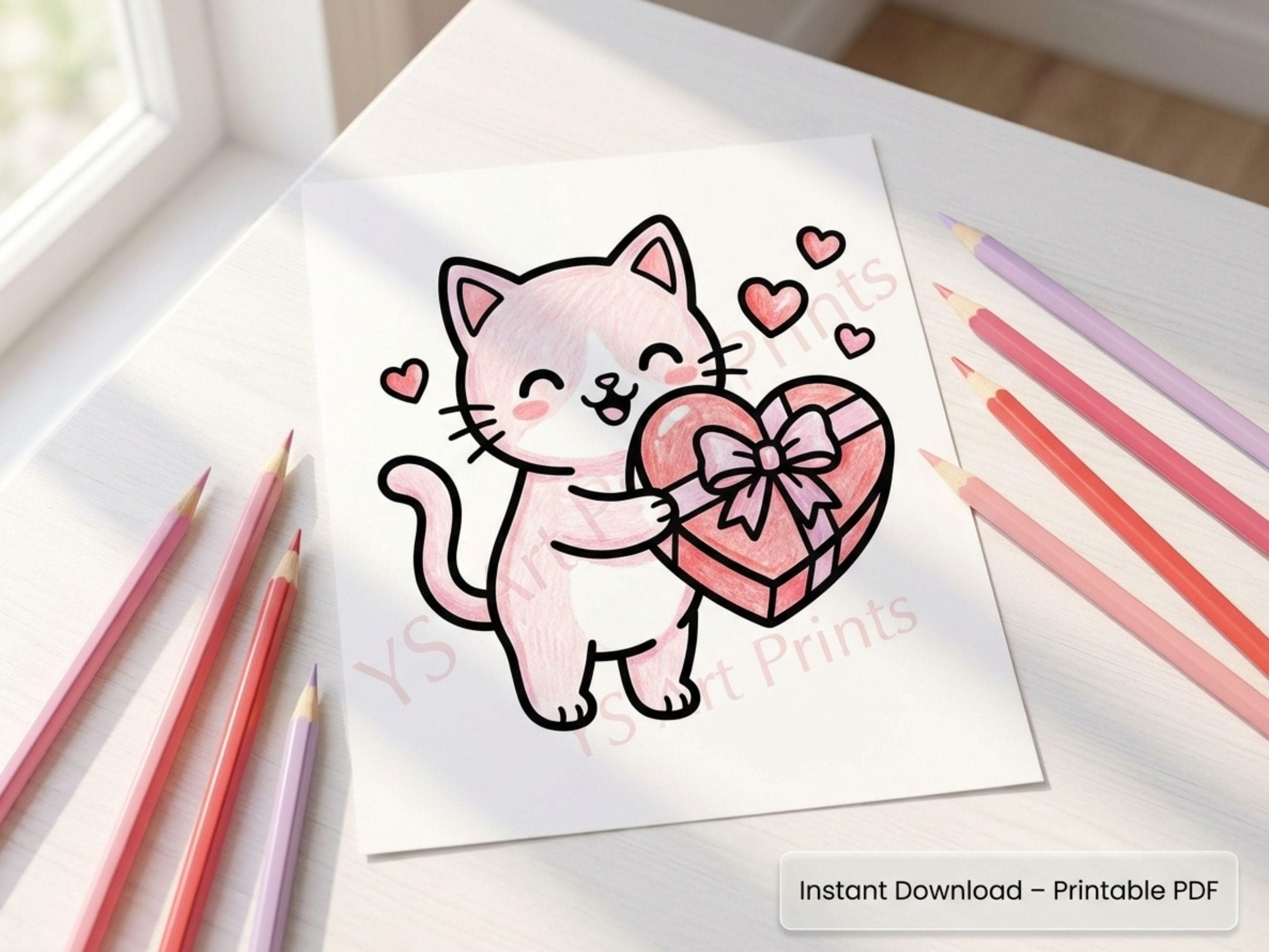 Valentine's Day Cat Coloring Book – 20+ Pages (PDF Download) - image 4