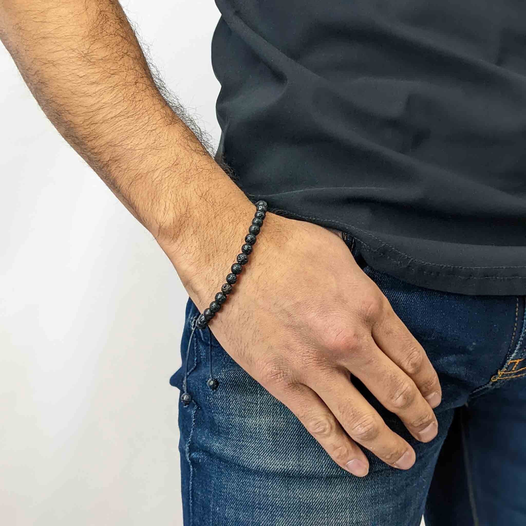 Lava Arabic Prayer Beads on wrist to show sizing. Prayer beads bracelet with 33 tasbih beads used for islamic prayer