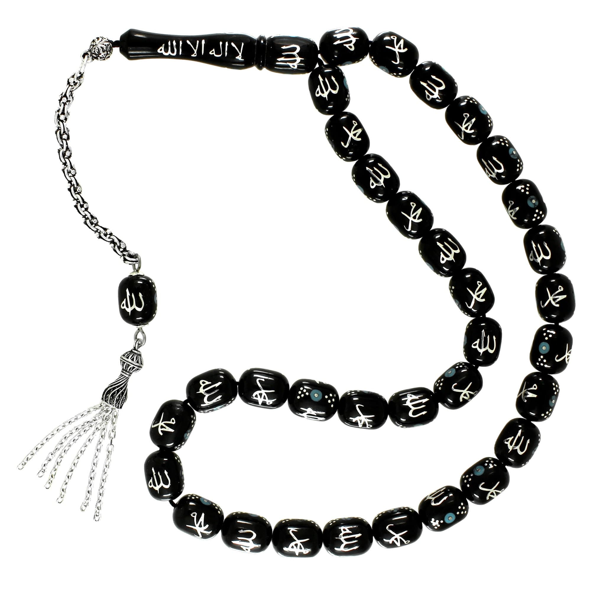Allah Muhammad Sterling Silver Jetstone Tasbeeh: Turquoise Islamic Rosary - Dhikr Misbaha - Gift for Muslim - image 5