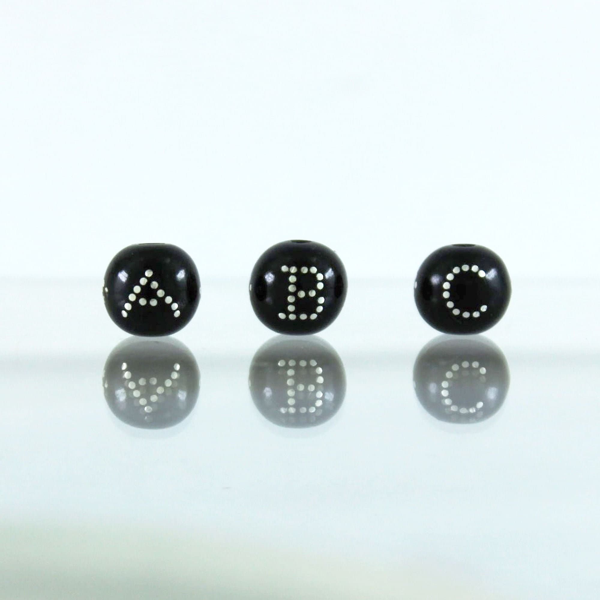 Jet Stone Initial Beads: Sterling Silver Inlay, DIY Jewelry Making