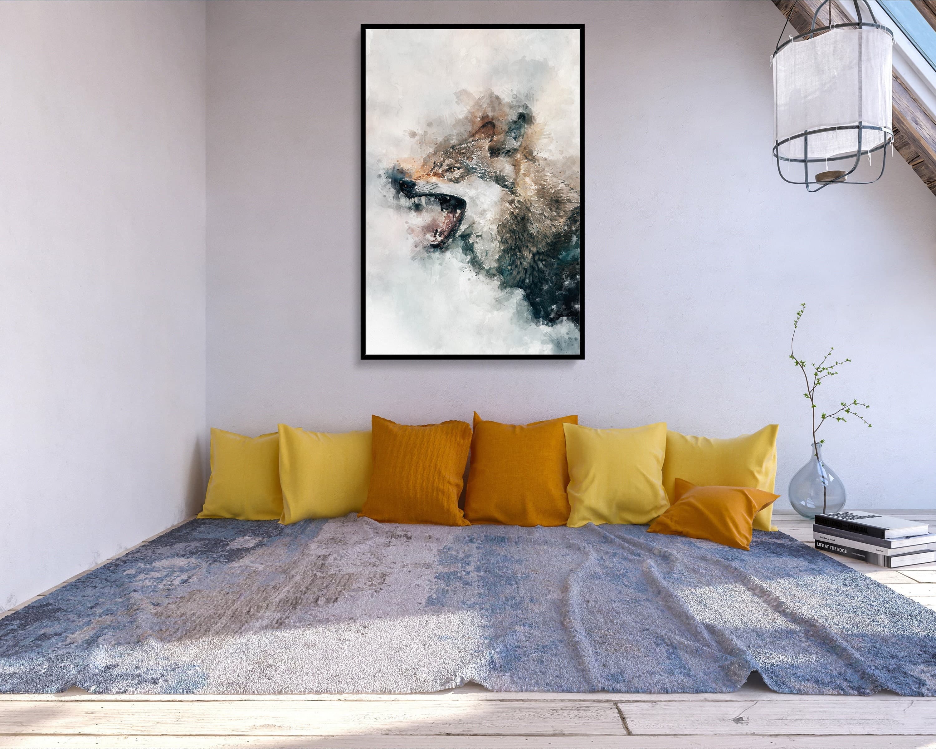 Grey wolf poster water art styled alpha fangs large wall art perfect gift home decor | premium quality | animal poster print from a4 - a0 - image 4