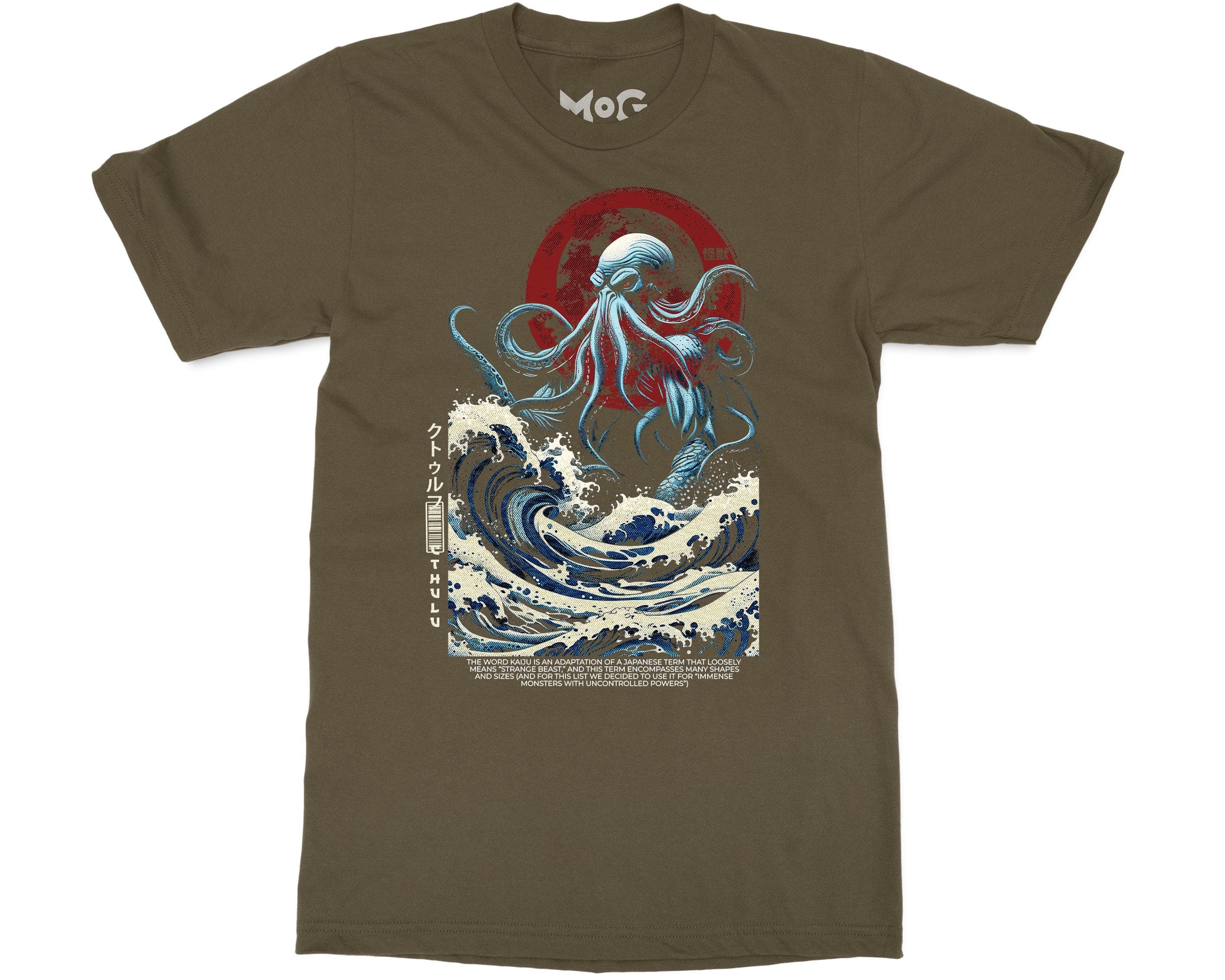 Cthulhu Mythic Octopus Monster T-shirt, Gothic Horror HP Lovecraft Tee, Japanese Hokusai The Great Wave Scary Tentacles Beast Unisex Shirt - image 2