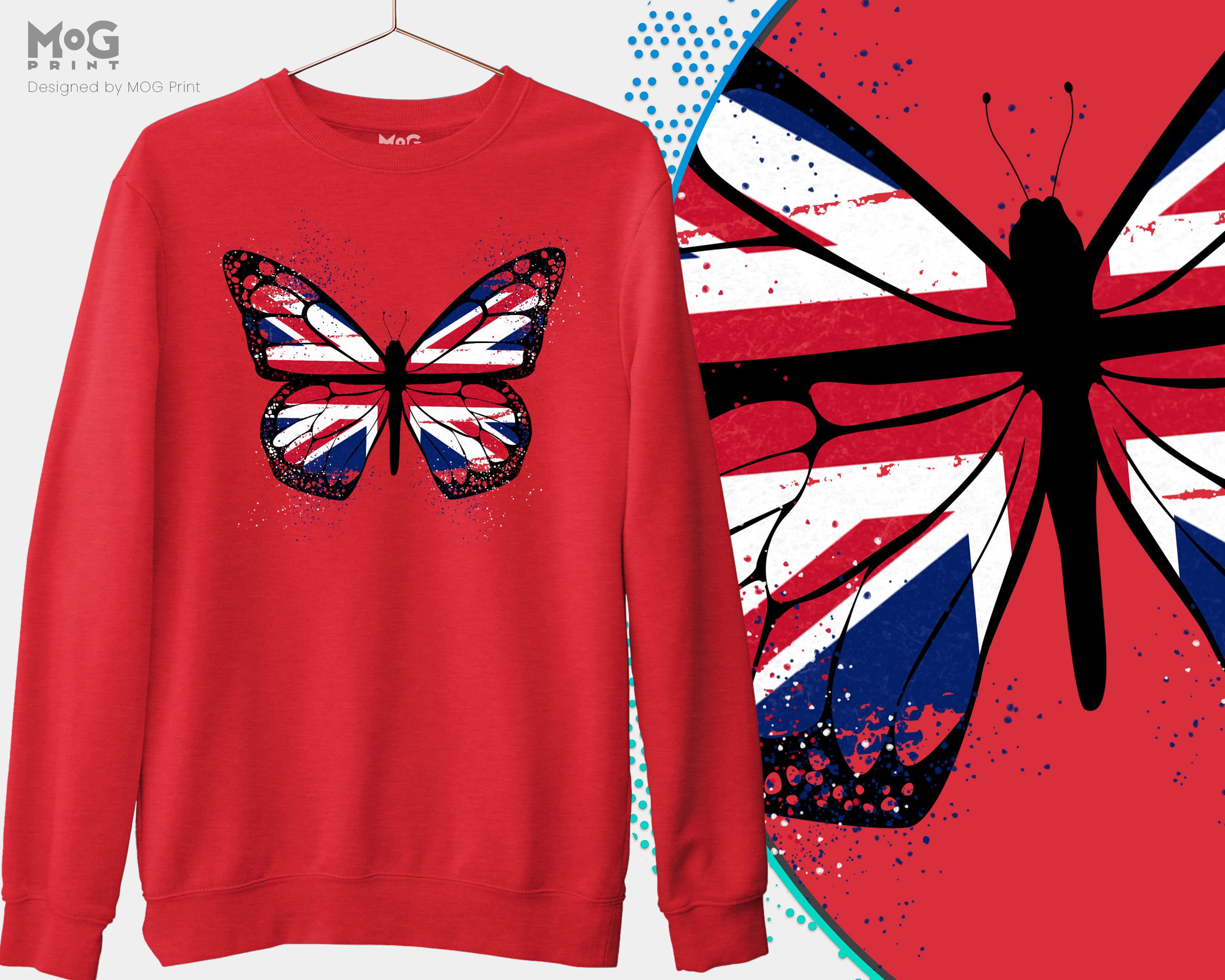 Butterfly Union Jack Flag Sweatshirt, Union Jack Jumper, Women's England London Fashion United Kingdom Sweater, Great Britain Ladies Jumper - image 4