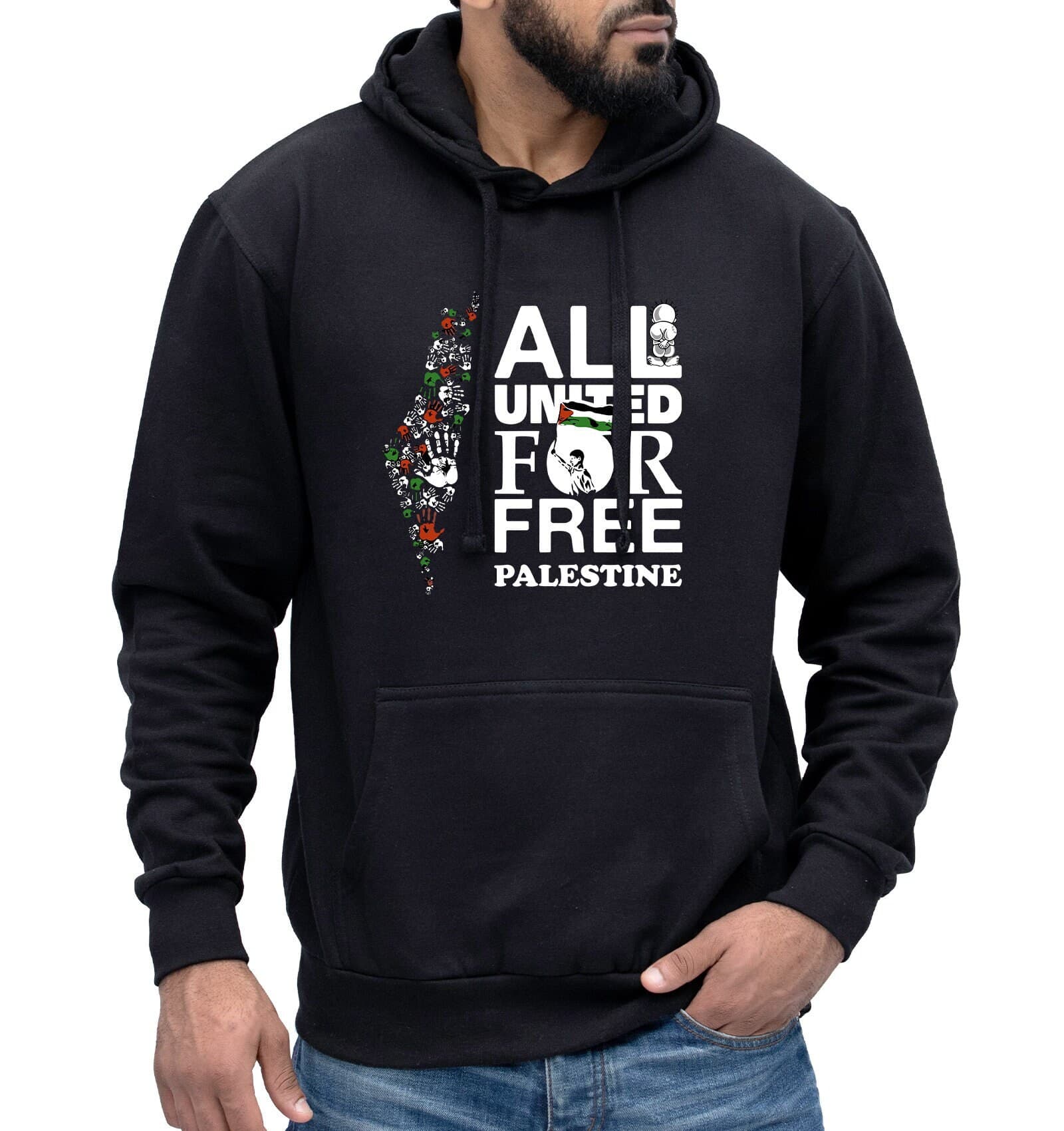 All United For Free Palestine Unity Peaceful Message Stop War Graphic Hoodie For Adults Kids | End Israeli Occupation Solidarity Jumper