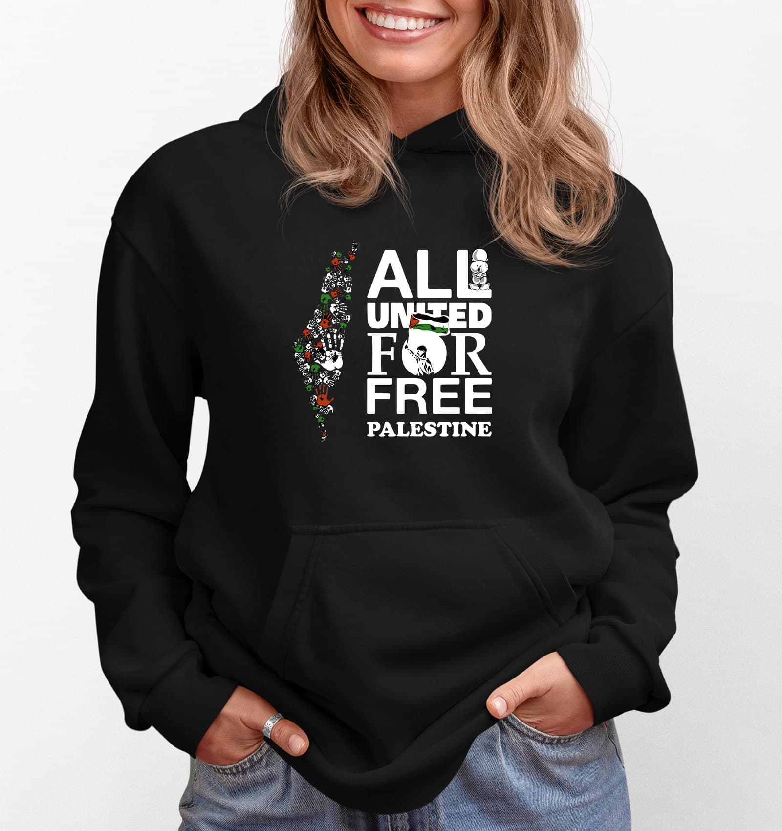 All United For Free Palestine Unity Peaceful Message Stop War Graphic Hoodie For Adults Kids | End Israeli Occupation Solidarity Jumper - image 3