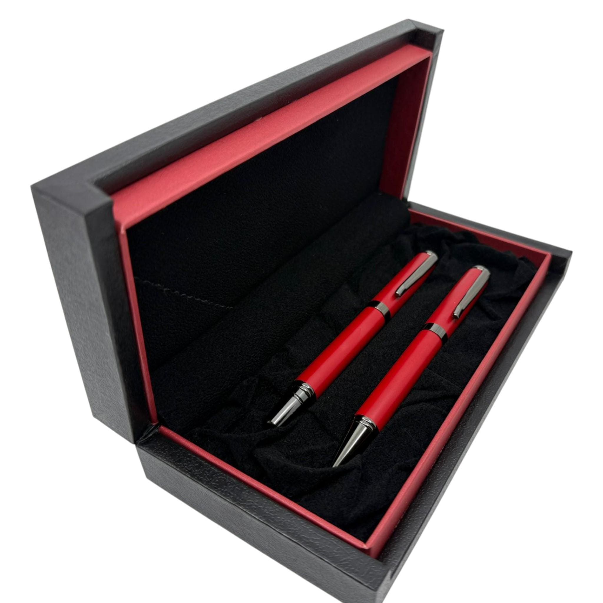 Personalized Red Pen Set for Women – Engraved Rollerball & Ballpoint Pens, Gift Box