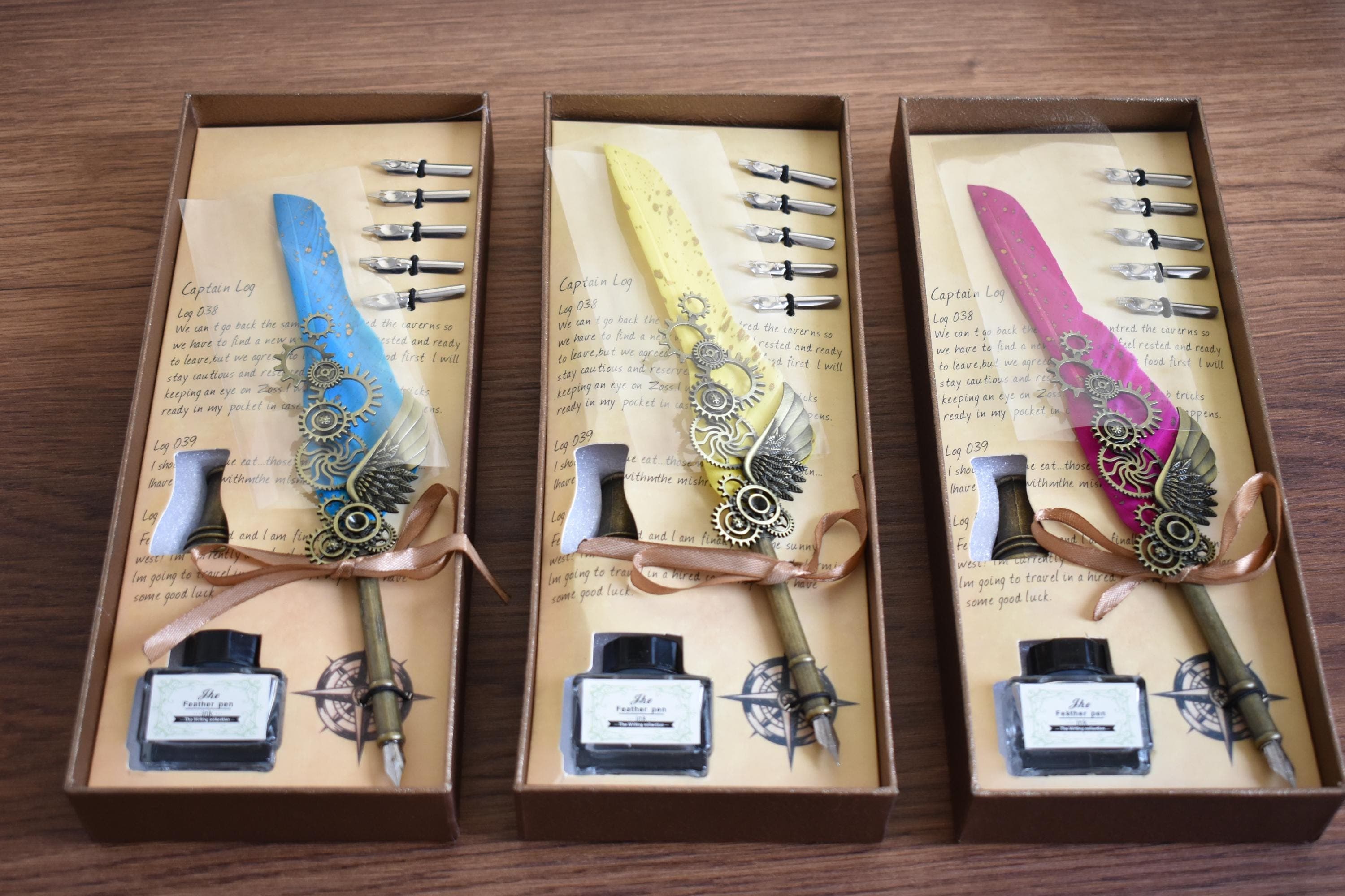 Personalized Feather Ink Dip Pen Set – Custom Name Engraved Writing Gift