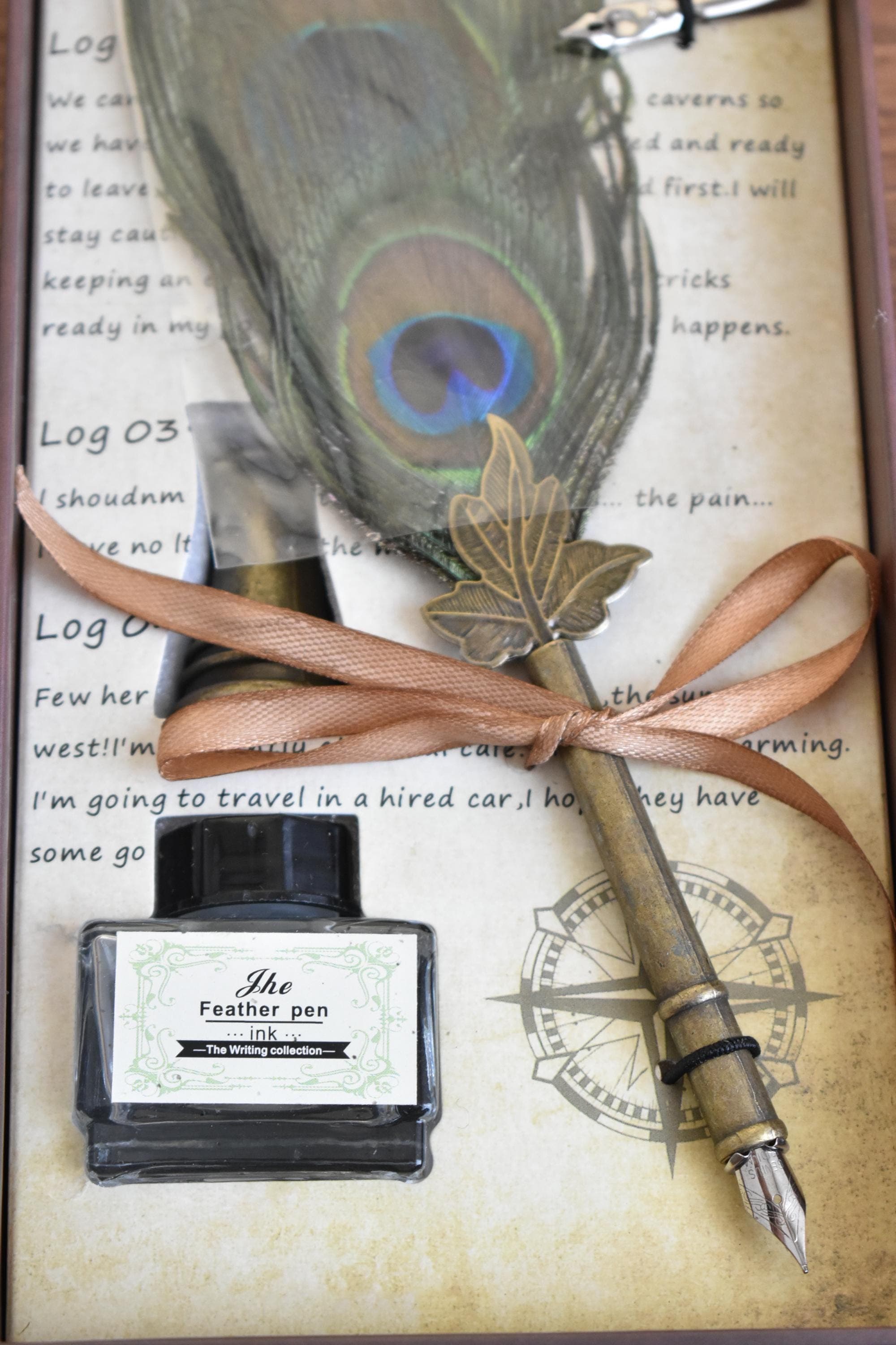 Personalized Peacock Feather Calligraphy Pen Set – Writing Gift with Ink
